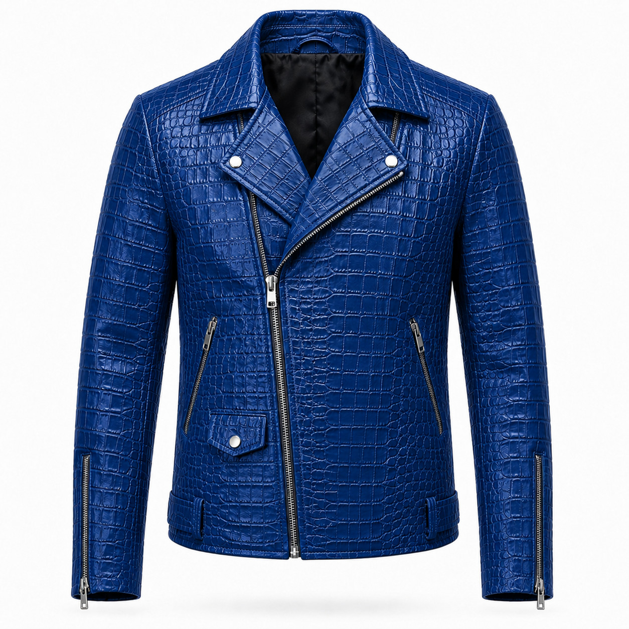 Crocodile Embossed Genuine Leather Men’s Luxury Jacket | Cafe Racer Biker Jacket