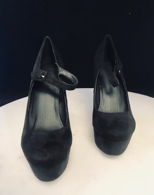 Susi Studio Black Suede Platform Mary Jane Heels Size 6.5 “Miss Mary” New In Box