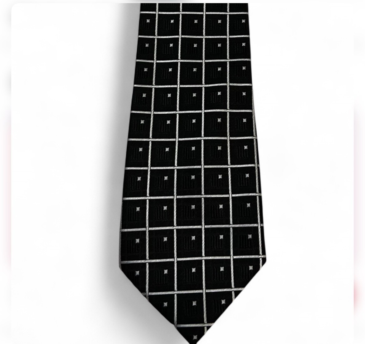 Umberto Frasi Men’s Tie Black & White Plaid Check Pattern Pointed Style Necktie