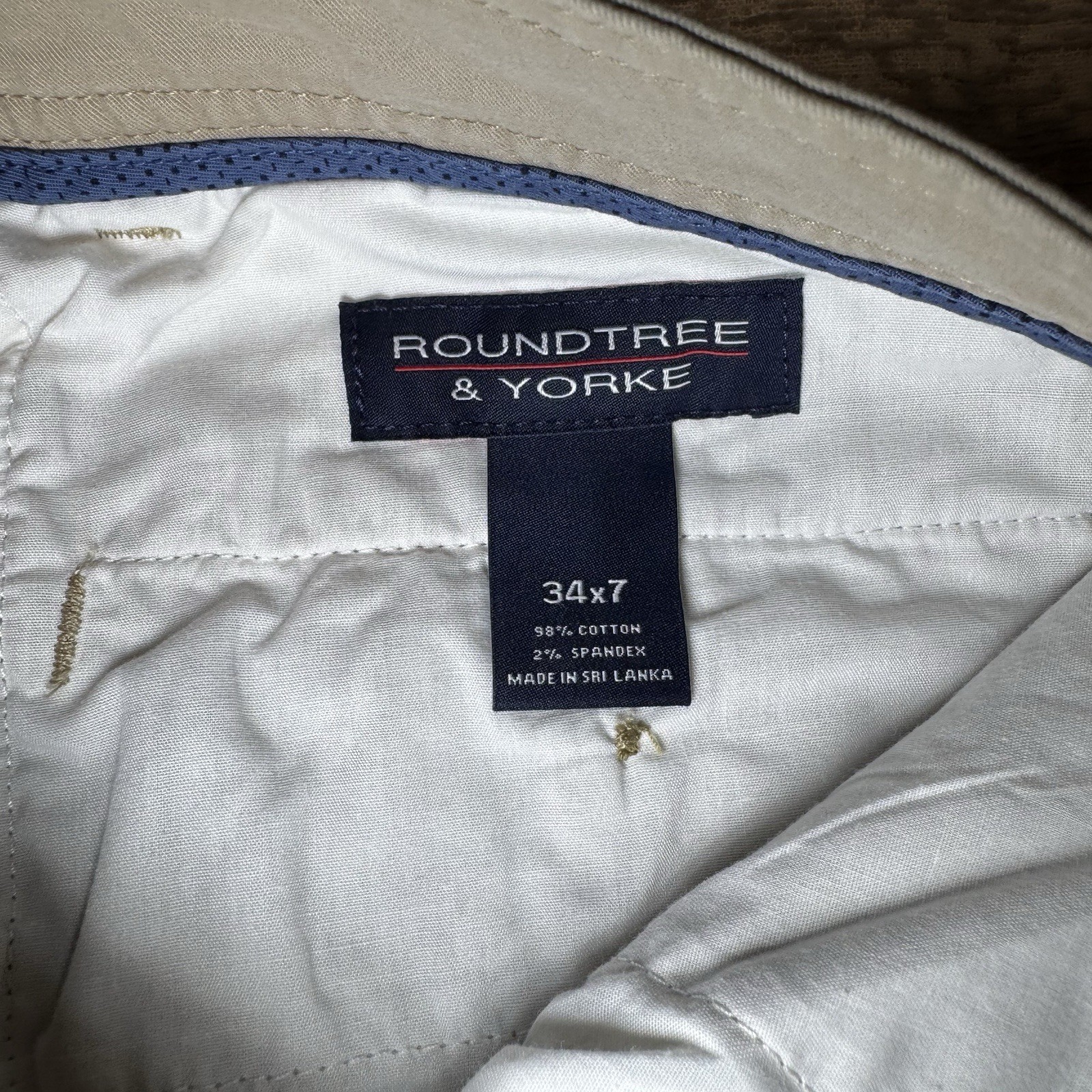 Roundtree & Yorke Khaki Chino Shorts Men’s 34×7 Cuffed