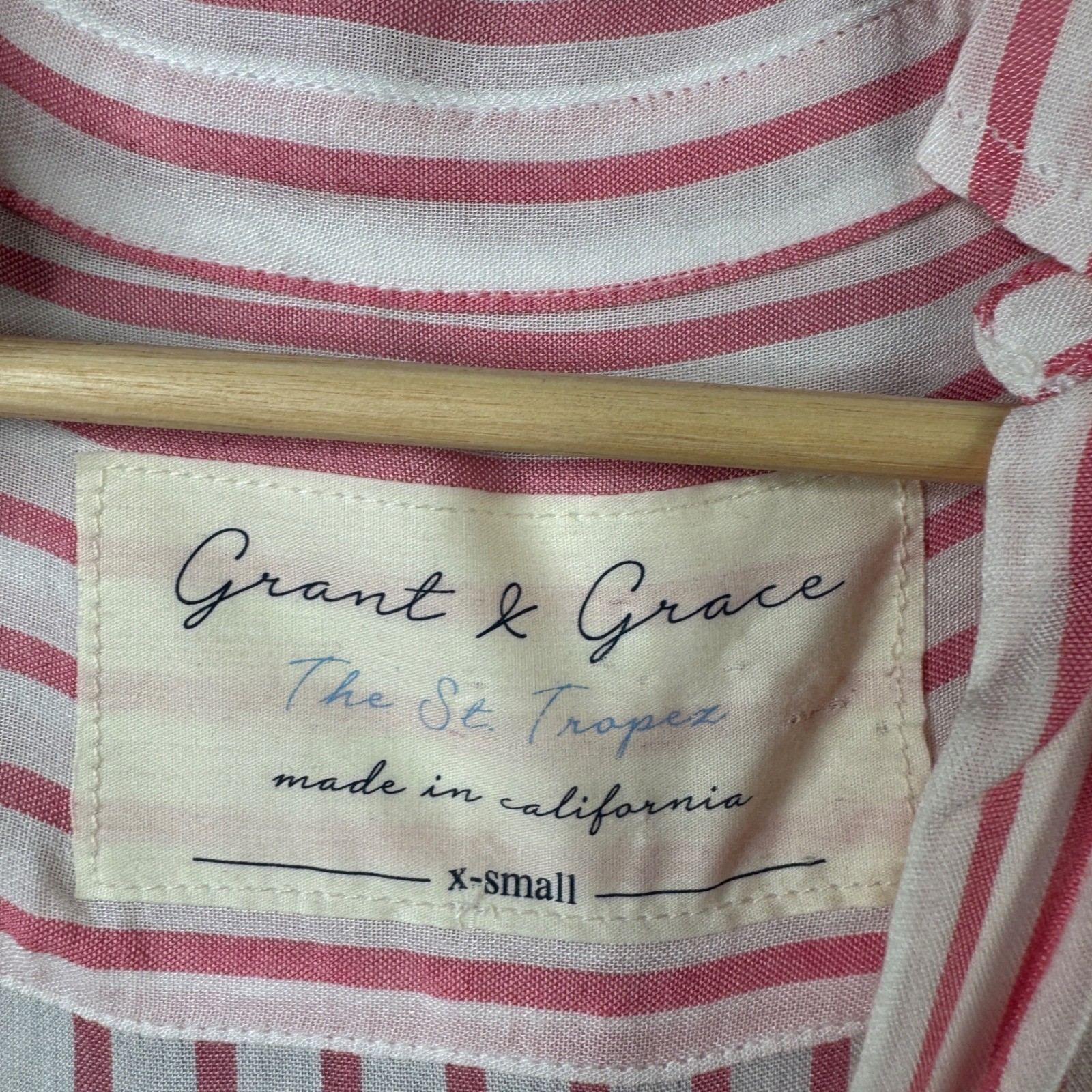 Grant & Grace The St. Tropez Pink White Striped Rayon Button Up Shirt XS Light