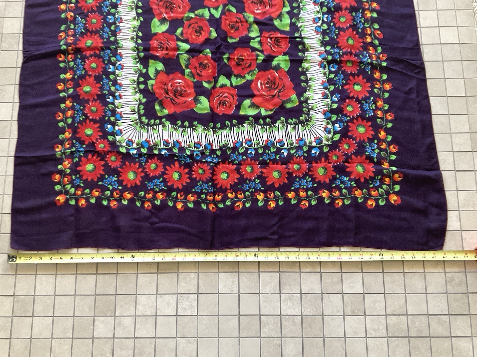 Vintage 42”x42” Vibrant Festive Multi-color Floral Scarf/Wrap/Shawl
