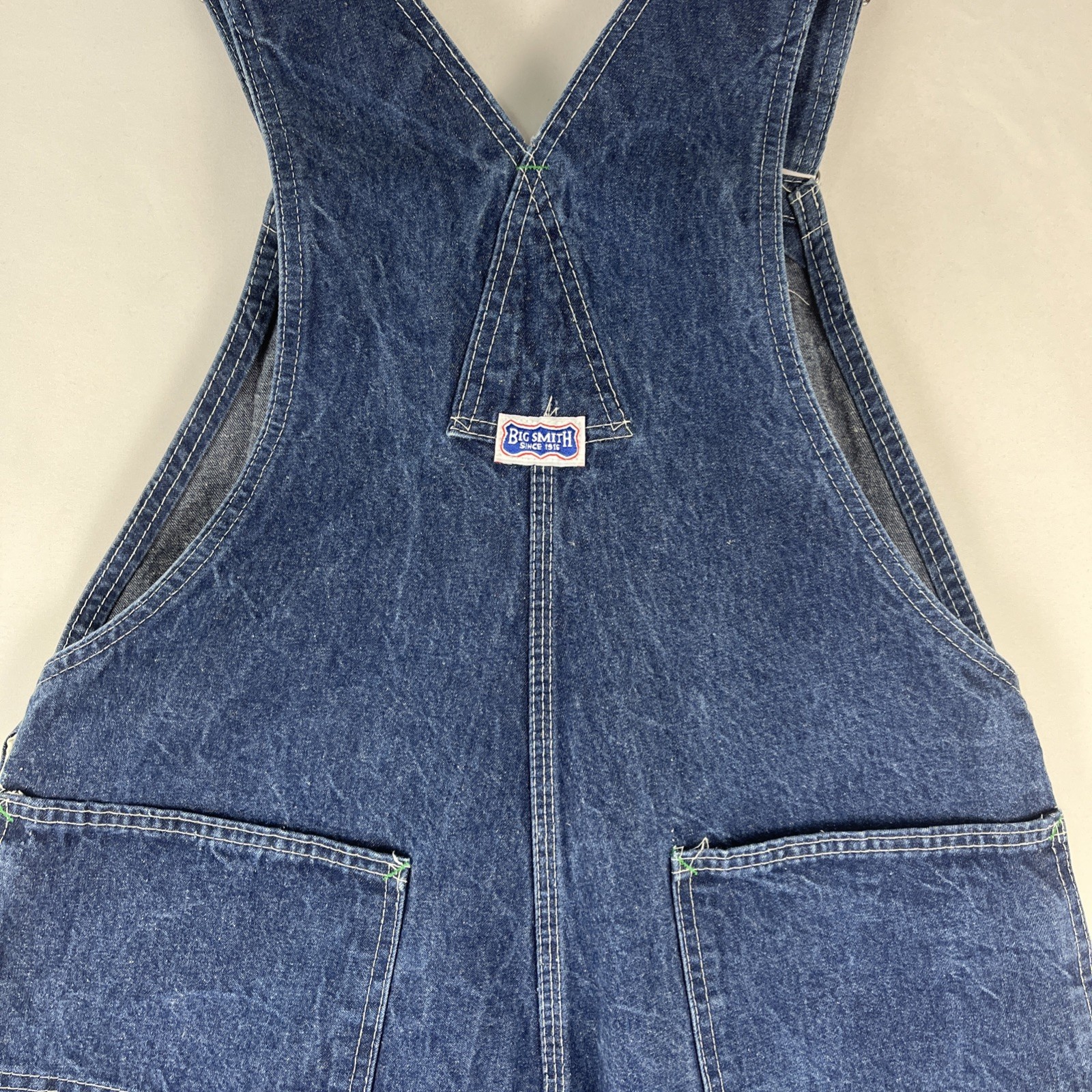 Big Smith Carpenter Bib Overalls 38×32 Made USA Workwear Button Fly Blue Nice!!