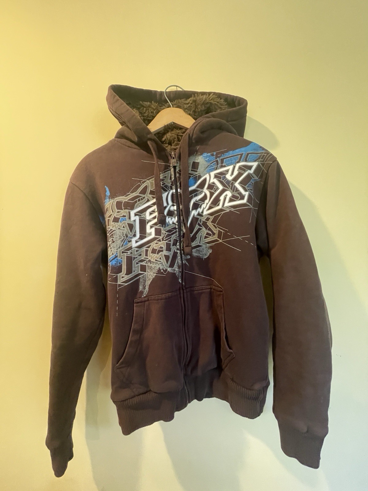 Vintage Fox Racing Sasquatch Hoodie Brown Faux Fur Lined Full Zip Men’s Size S