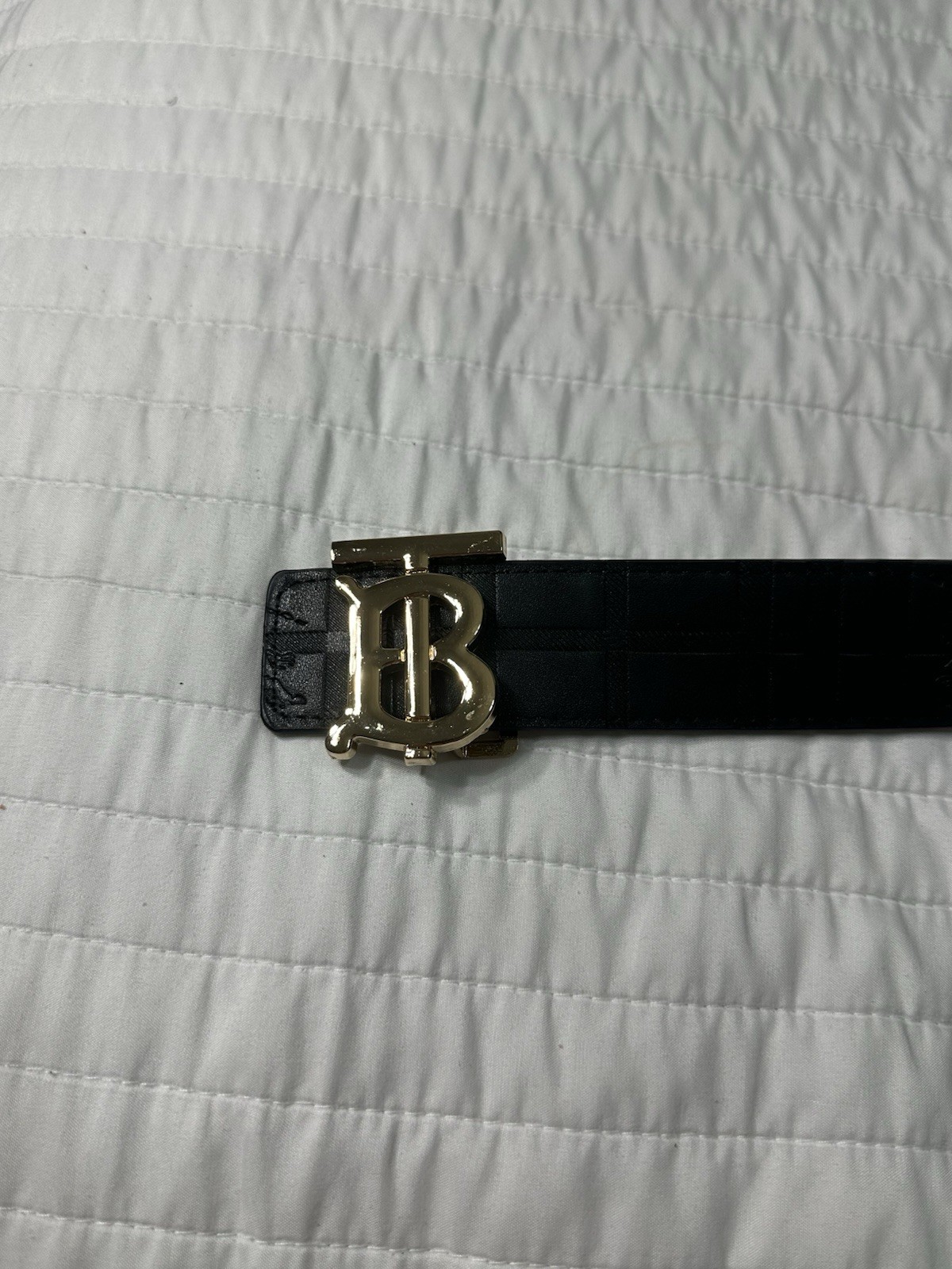 Black Burberry TB Gold Buckle Belt