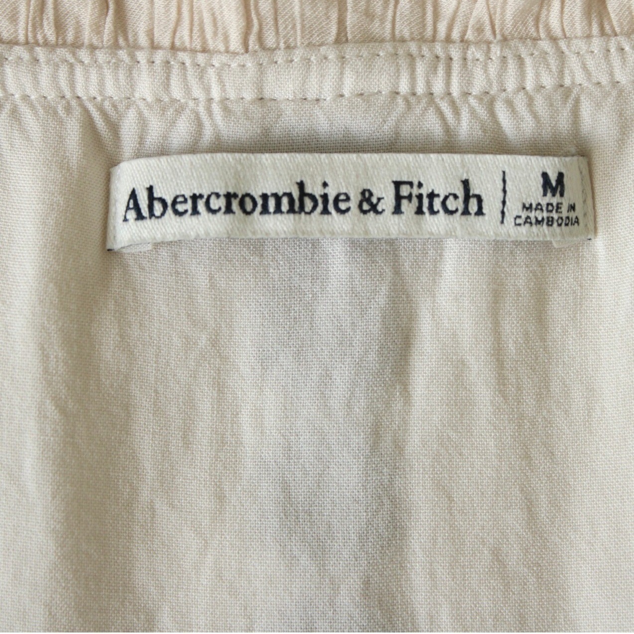 Abercrombie & Fitch Boho Embroidered Peasant Top Size M Cream Floral Puff Sleeve