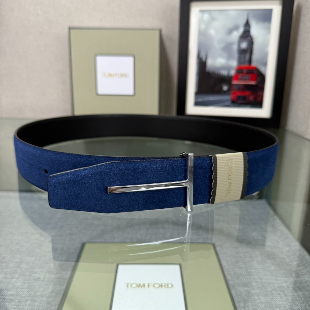 Authentic Tom Ford Reversible Leather T-Buckle Belt Luxury Designer Fashion
