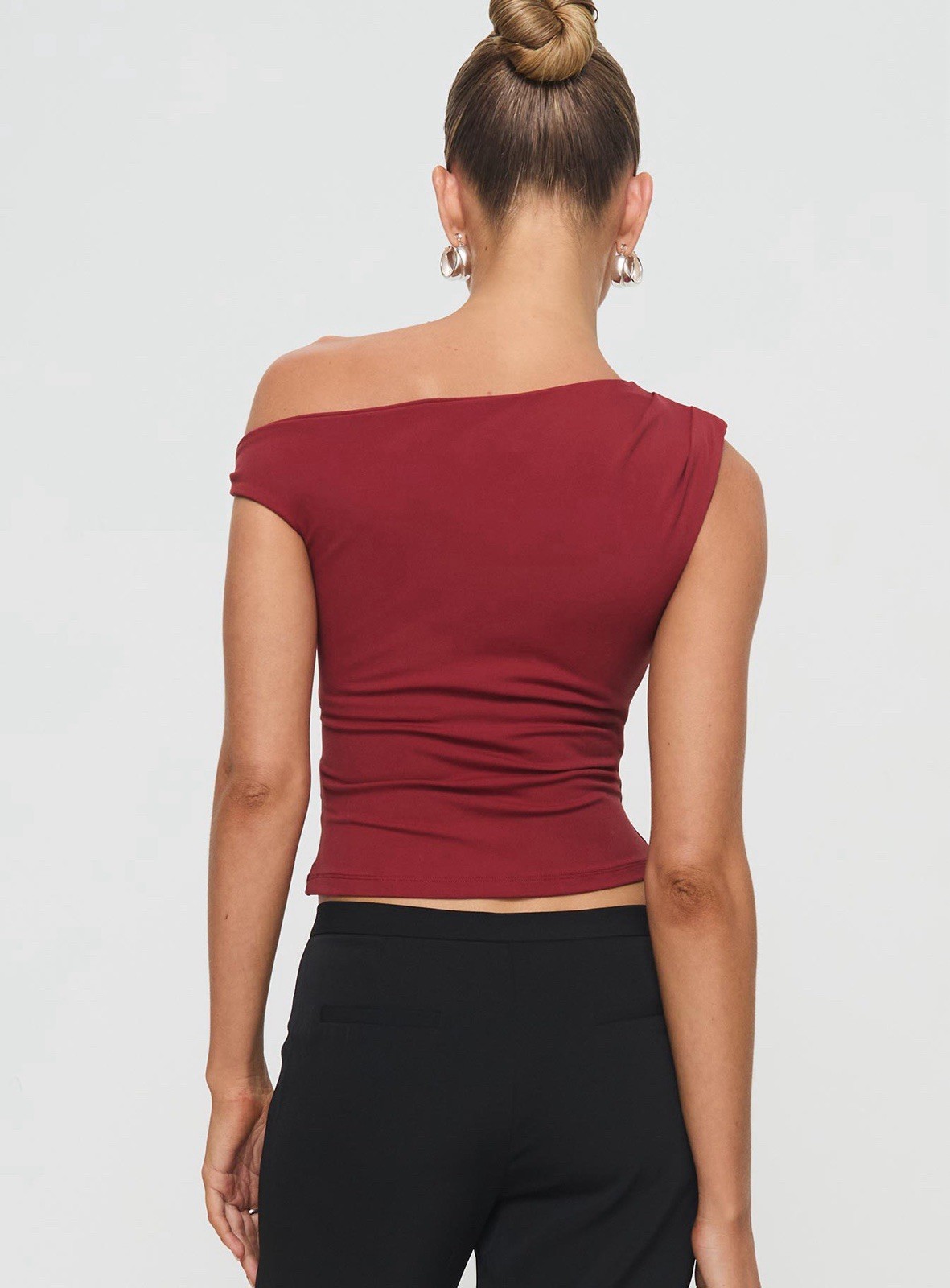 Princess Polly | Red One Shoulder Twist Knit Stretch Cropped Top Size 12