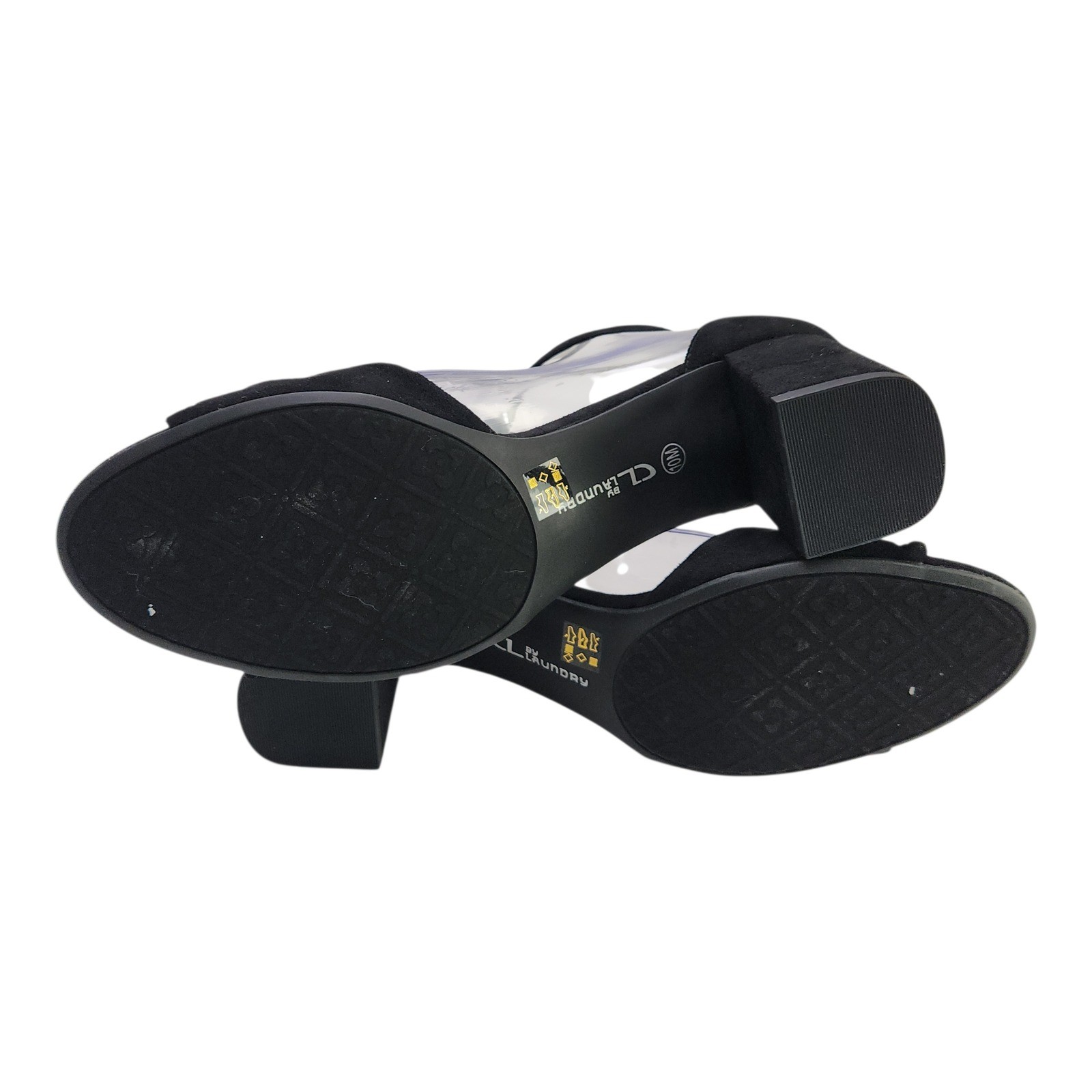 CL by Laundry Block Heel Sandals Joselyn Black Velvet Suede Size 10M Ankle Strap