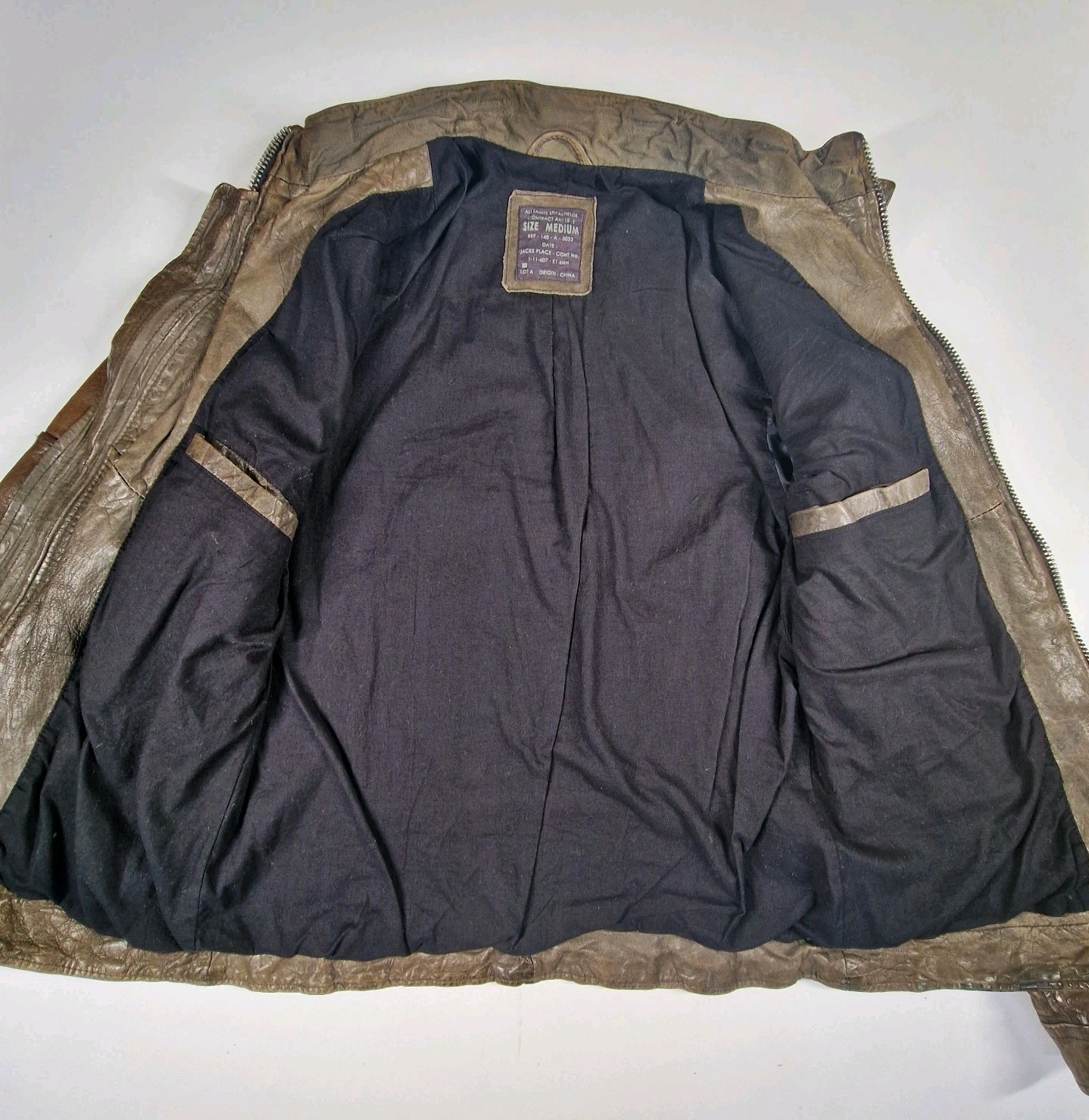 AllSaints Spitalfields Brown Distressed Leather Biker Jacket Mens Medium Pockets