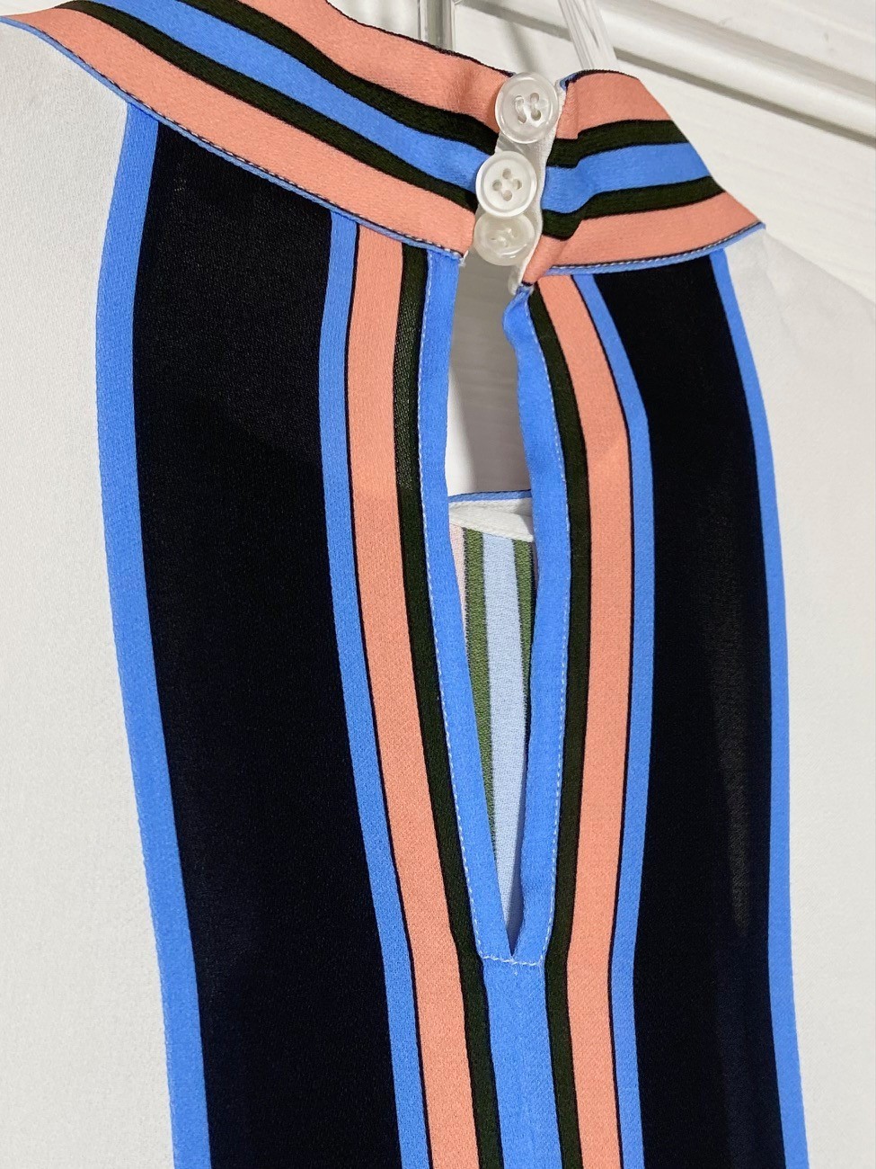 REISS White Blue Black Coral Stripe Pleated High-Neck Sleeveless Tank Top 8 US M