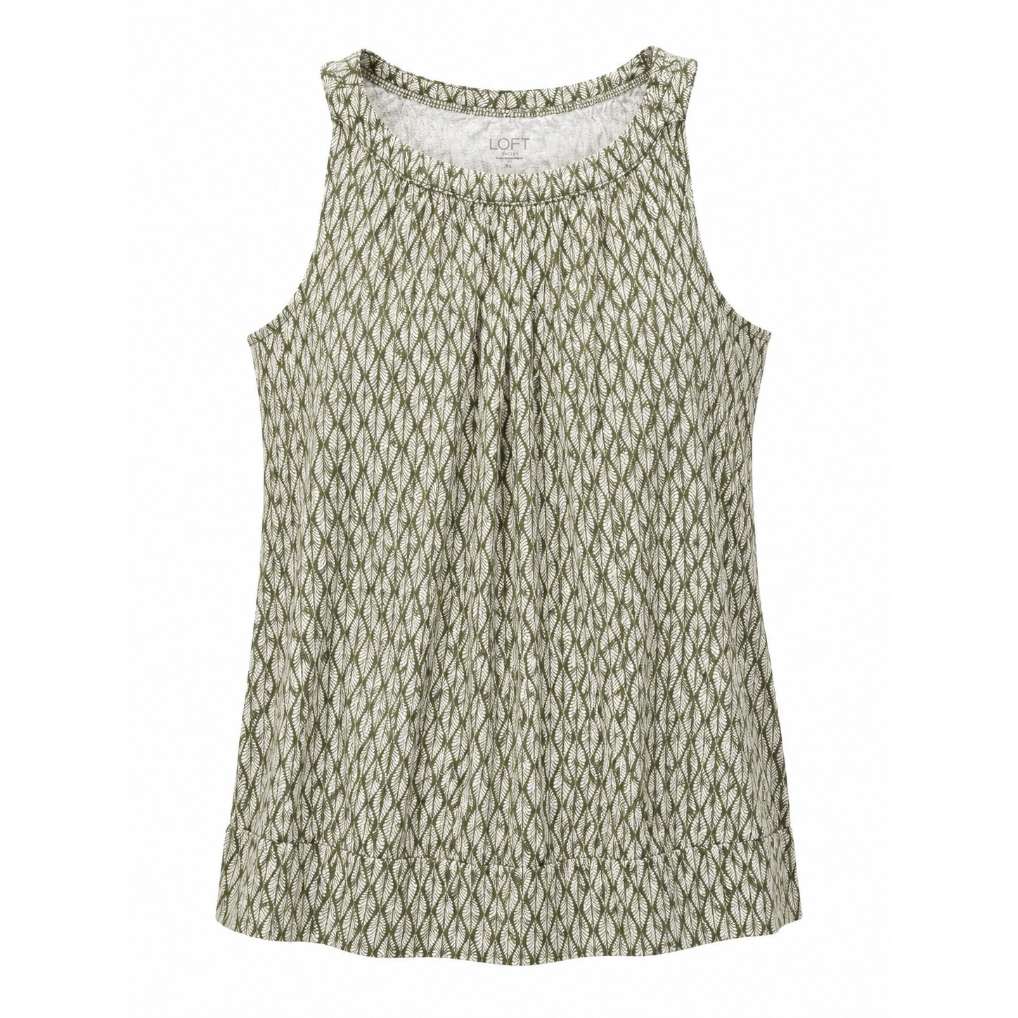 LOFT Outlet Womens XL Olive Green Leaf Print Sleeveless Knit Tank Top Banded Hem
