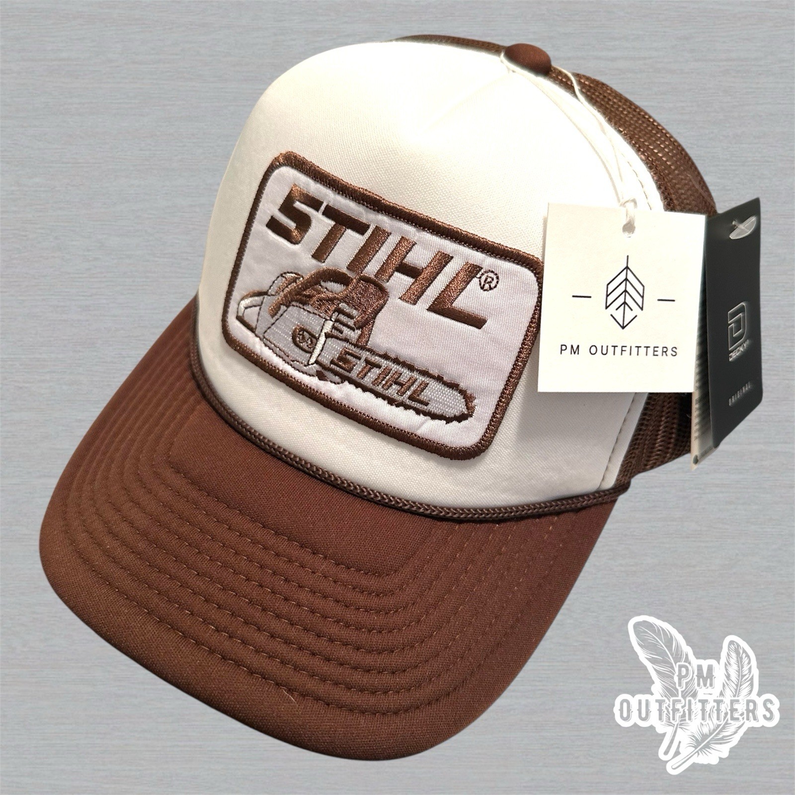 Retro Vintage Stihl Chainsaw Embroidered Patch on Decky Foam Front Rope Trucker