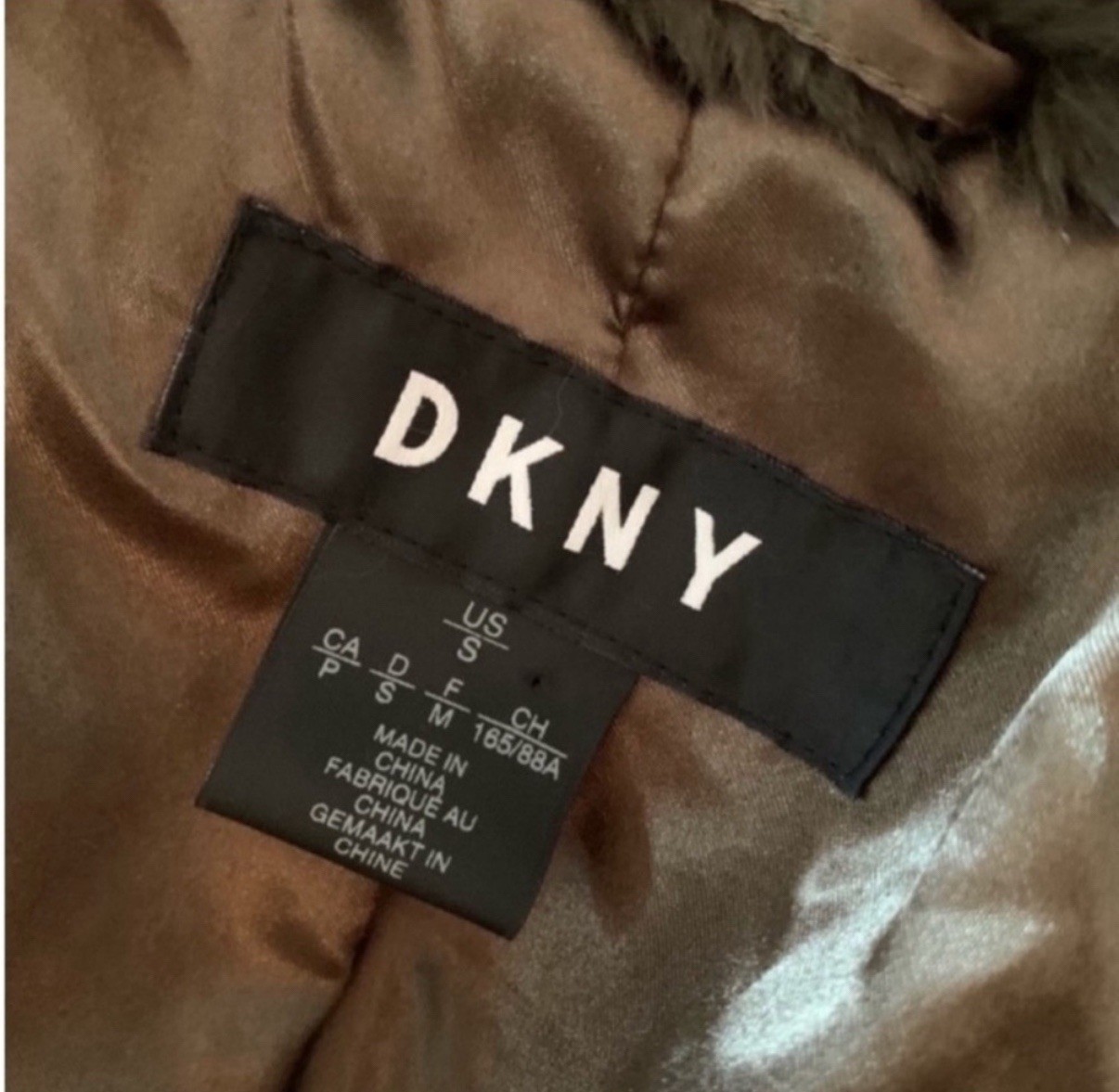 DKNY Olive Green Faux Fur Hooded Shawl Collar Coat