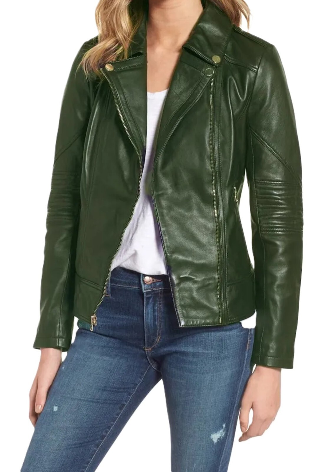 Women’s Green Original Lambskin Leather Jacket Stylish Moto Biker Handmade Coat