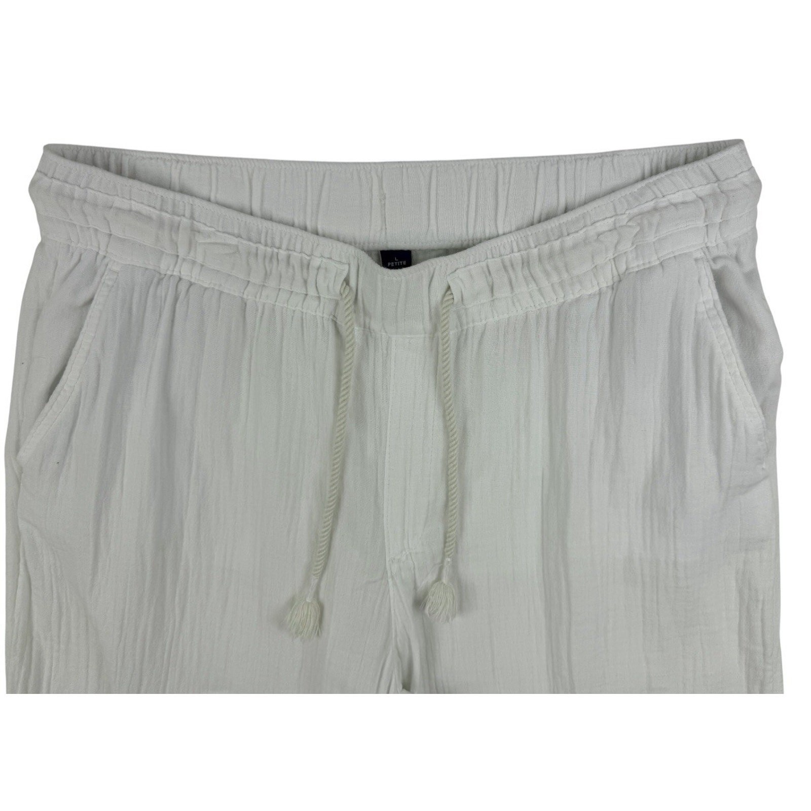 Old Navy Gauze Pants Womens L White Wide Leg Pull On Double Cotton Boho Beachy
