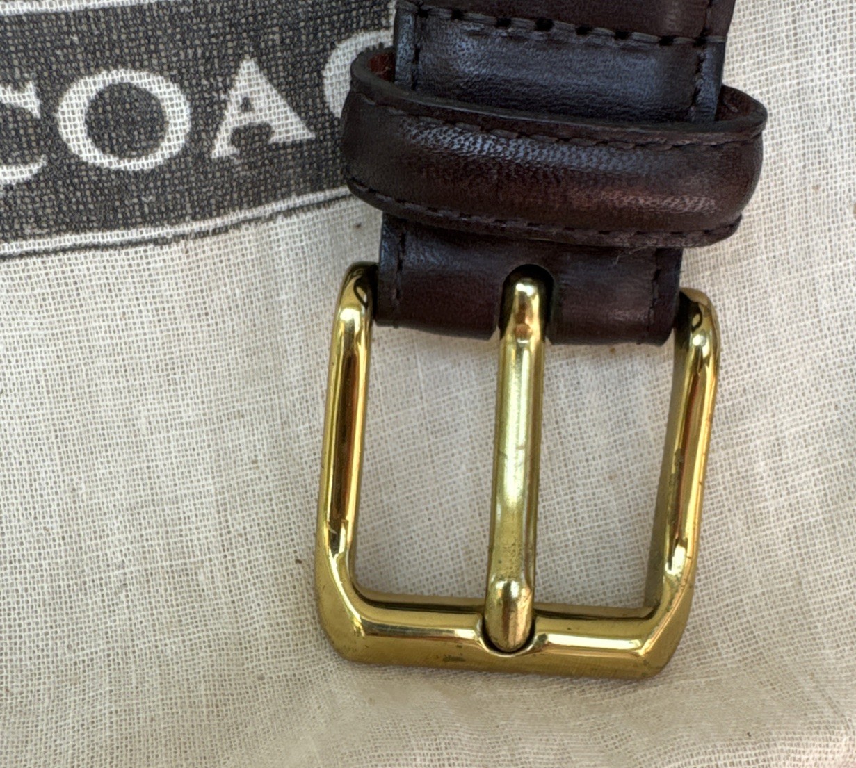 Coach Men’s Brown Full Grain Cowhide Leather Solid Brass Buckle Belt Sz 38
