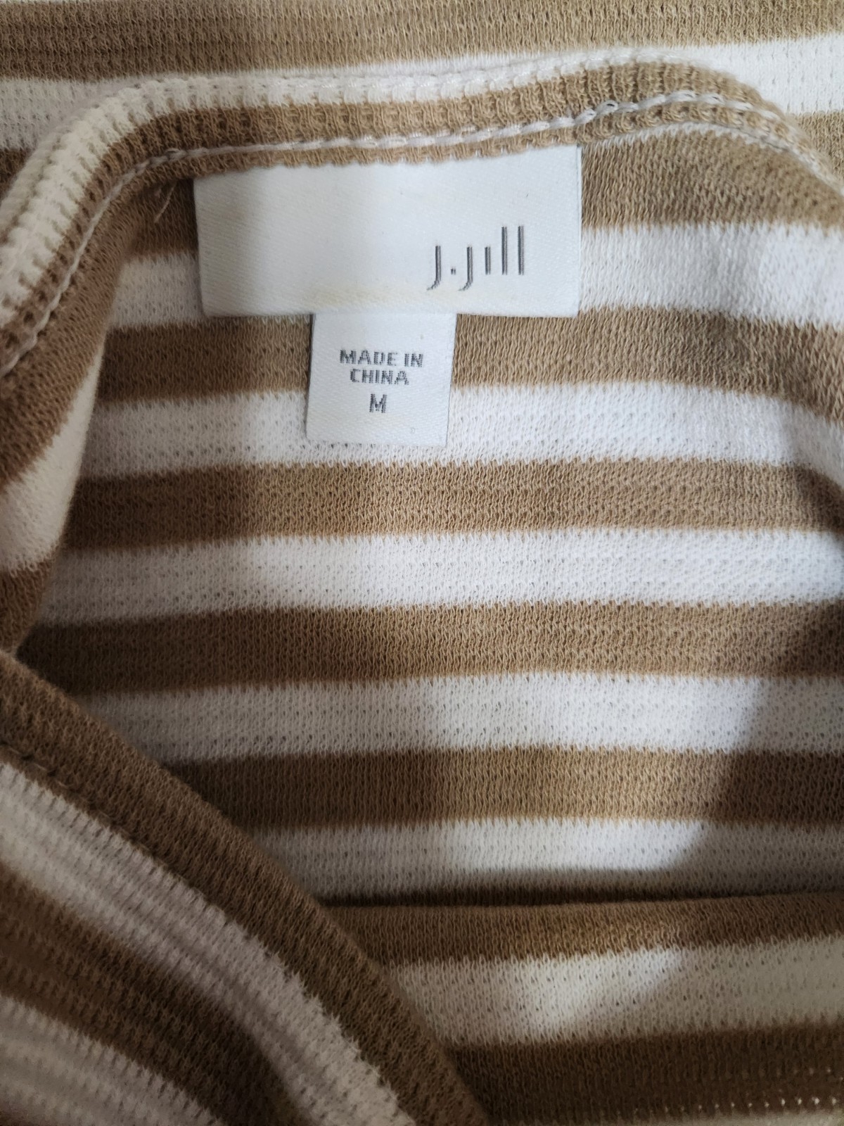 J. Jill Beige Striped Knit Pullover Boatneck Stretch Medium Basic Quiet Luxury
