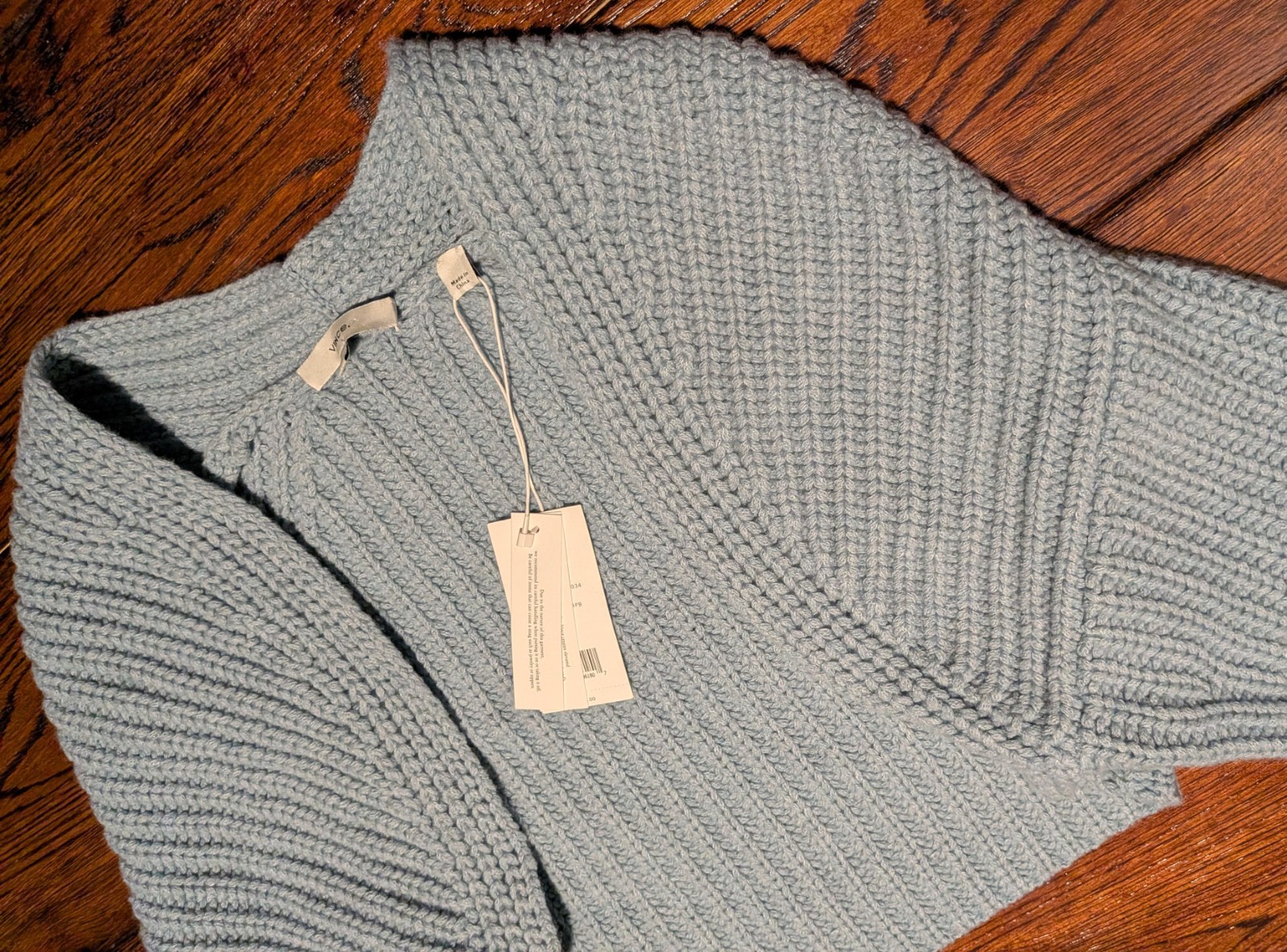 VINCE Lofty Rib Bolero Shrug Cardigan in Pale Blue Wool Cashmere Crop M/L – NWT