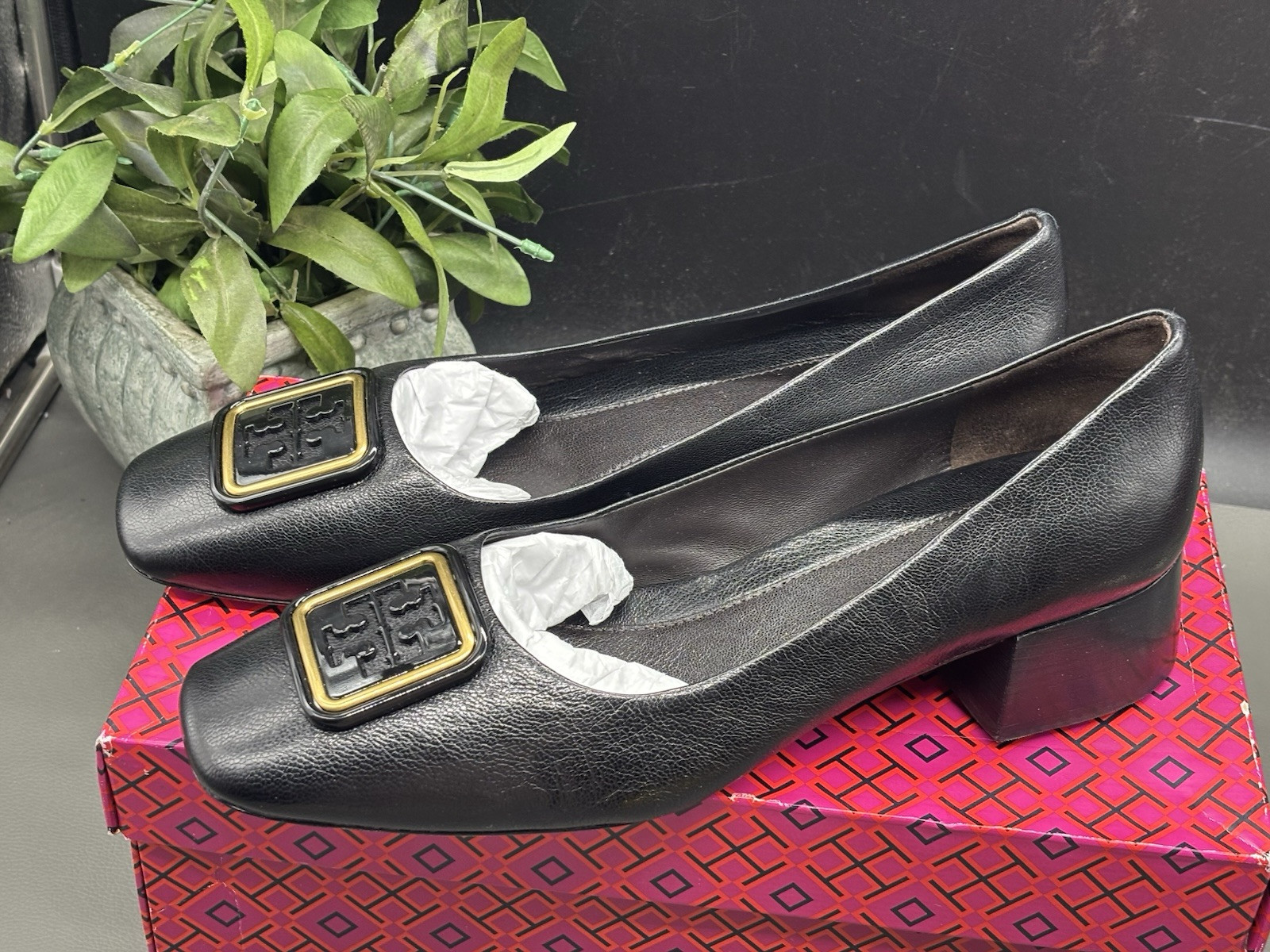 $348 Tory Burch Georgia pump in perfect black leather 35 MM heel Size 10.5 New