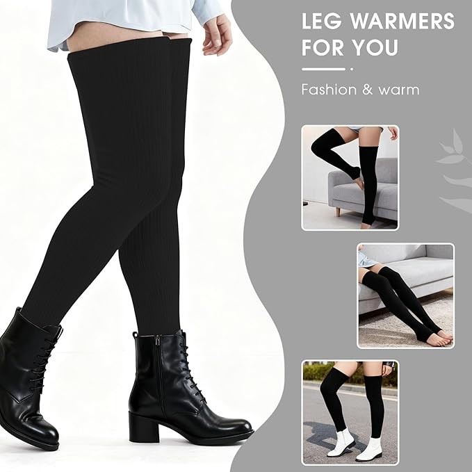 Stretchy Knit Thigh High Leg Warmers Winter Knitted Over Knee Socks Footless