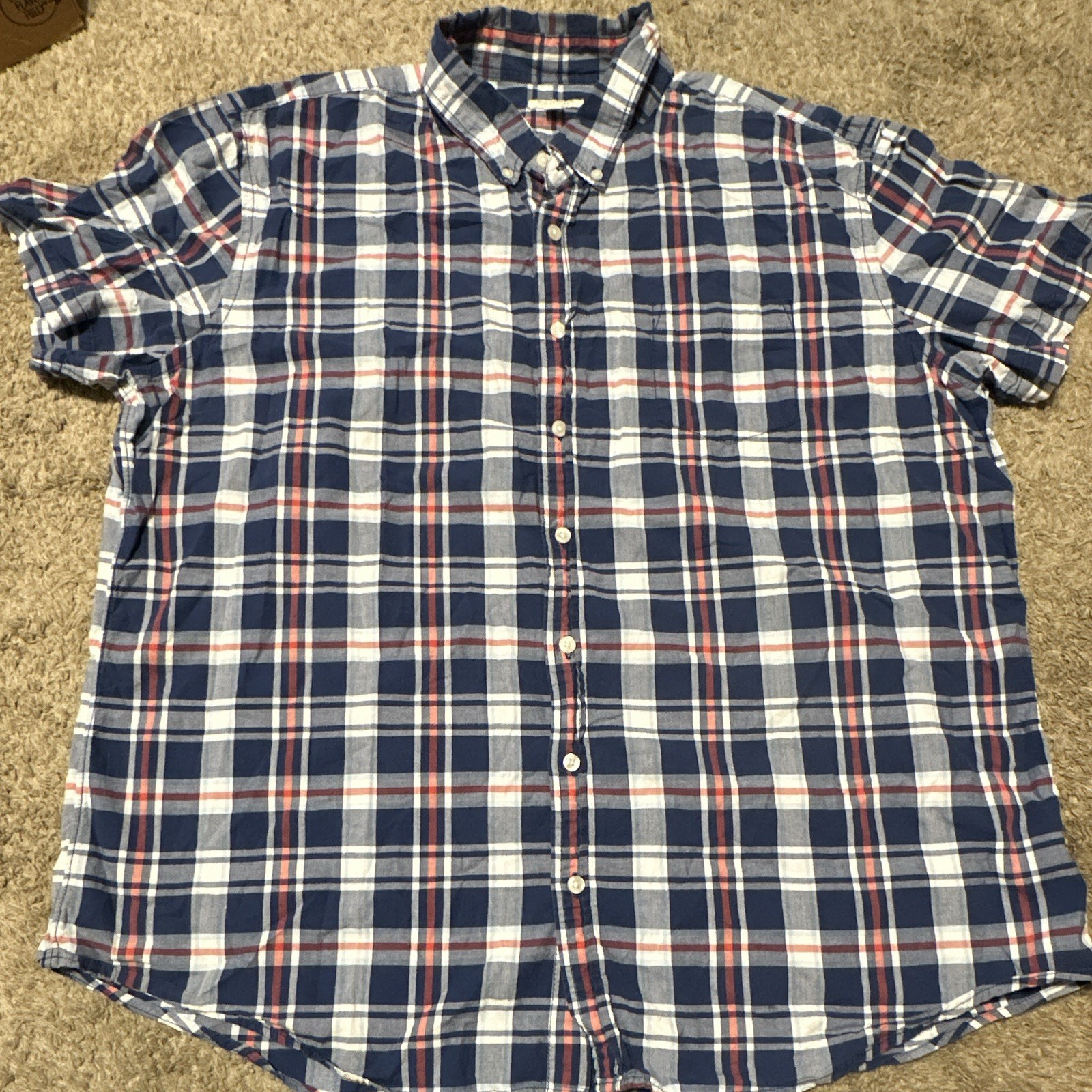 Sonoma Men’s XXL Plaid Cotton Woven Button-Up Button-Down Collar Blue Red