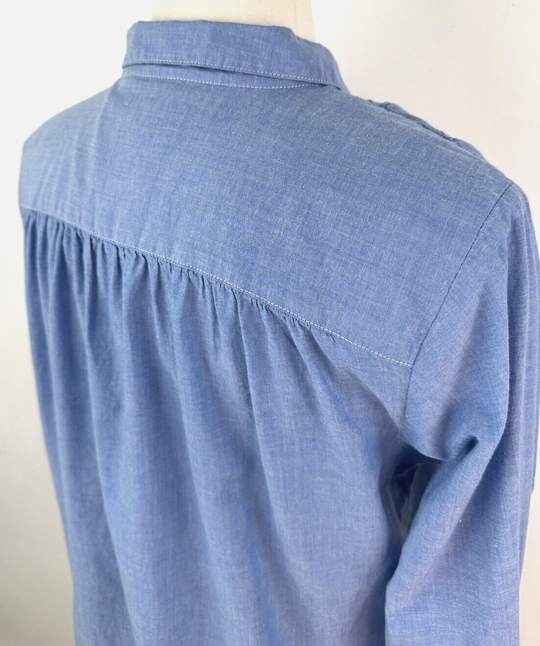 Ann Taylor LOFT Button-up Blouson Shirt MEDIUM Blue Lightweight Cotton Top