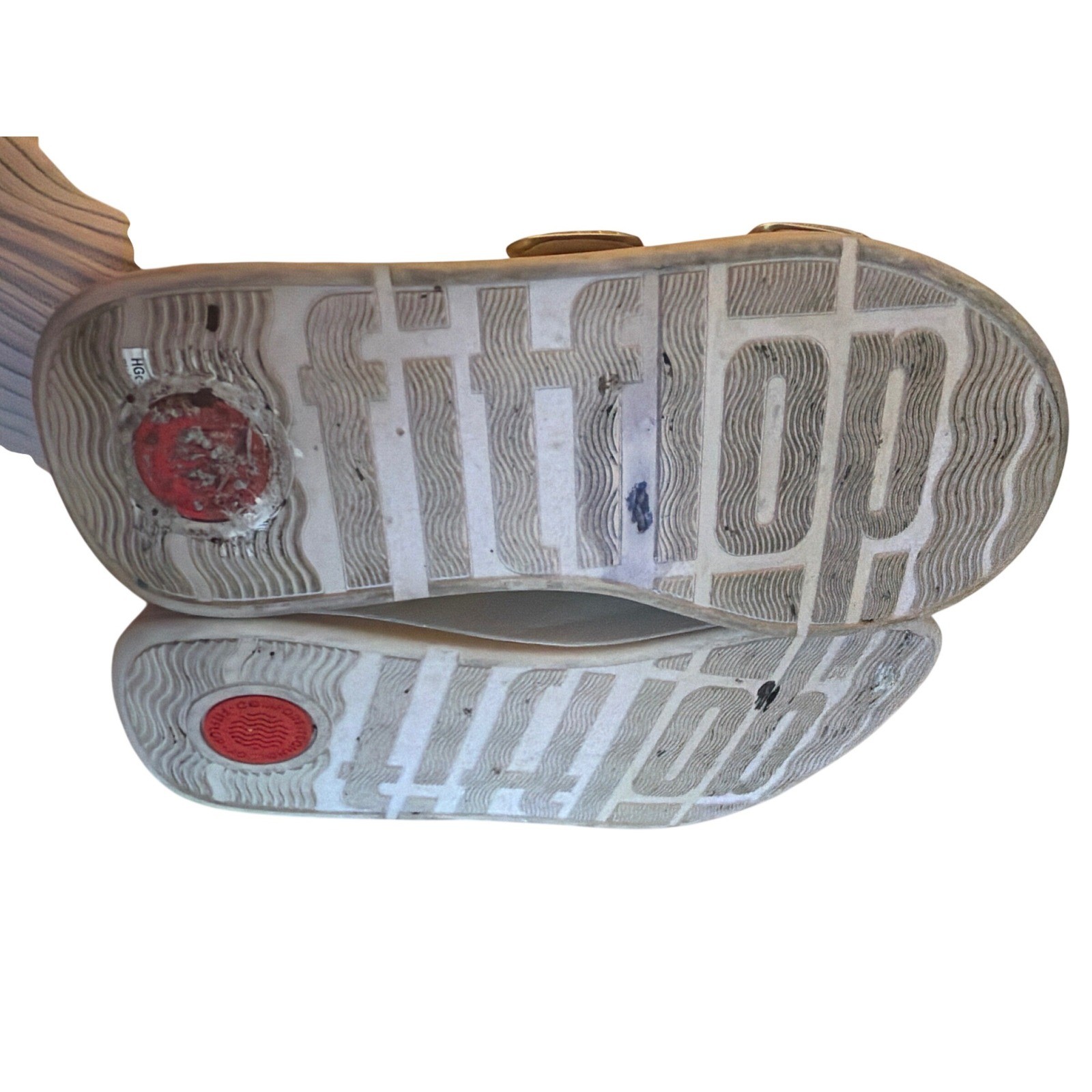 FitFlop Sandals Gold Microwobbleboard Slides HG6-675 Buckle Platform Mens US 7