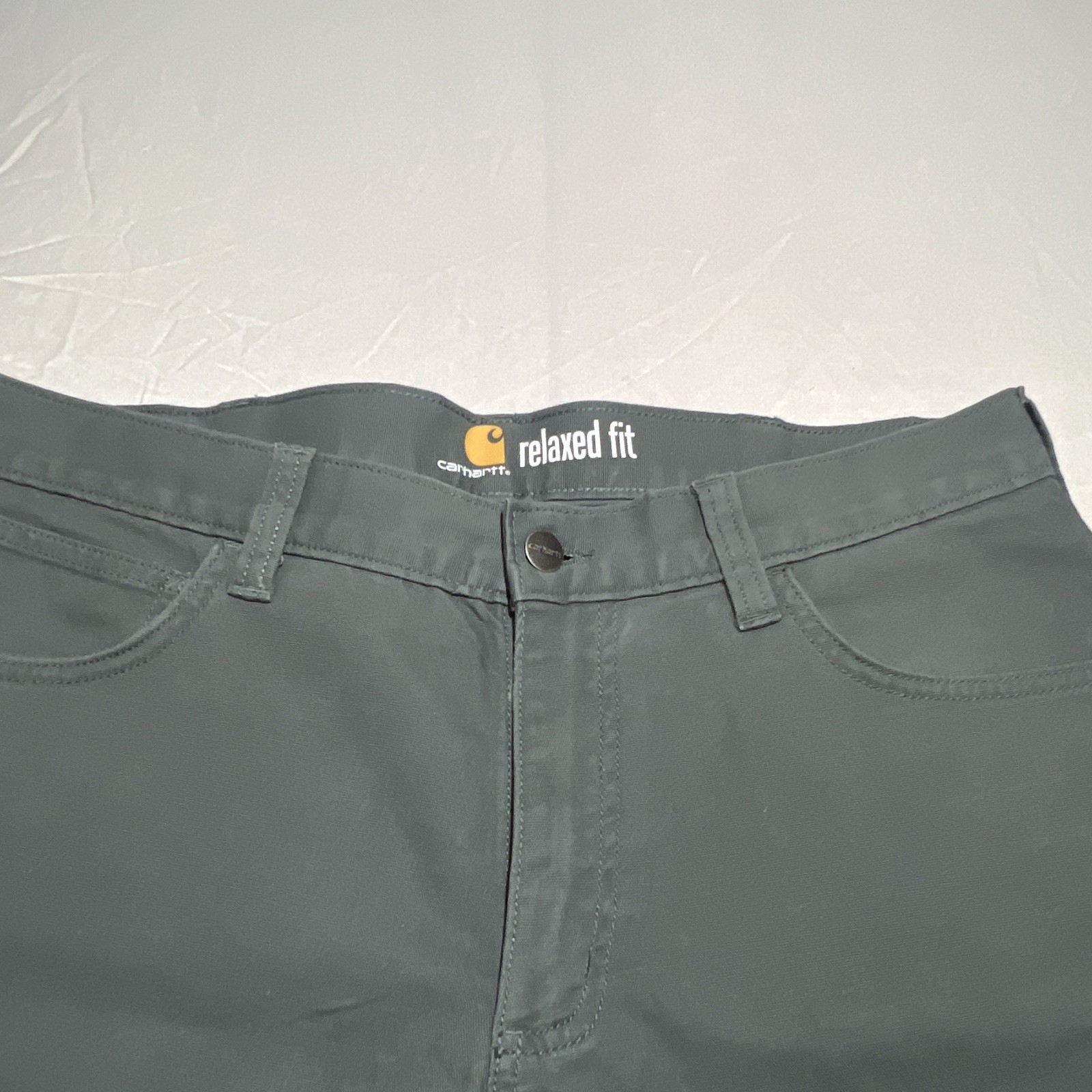 Carhartt Rugged Flex Green Stretch Canvas Work Pants Relaxed Straight 34×32