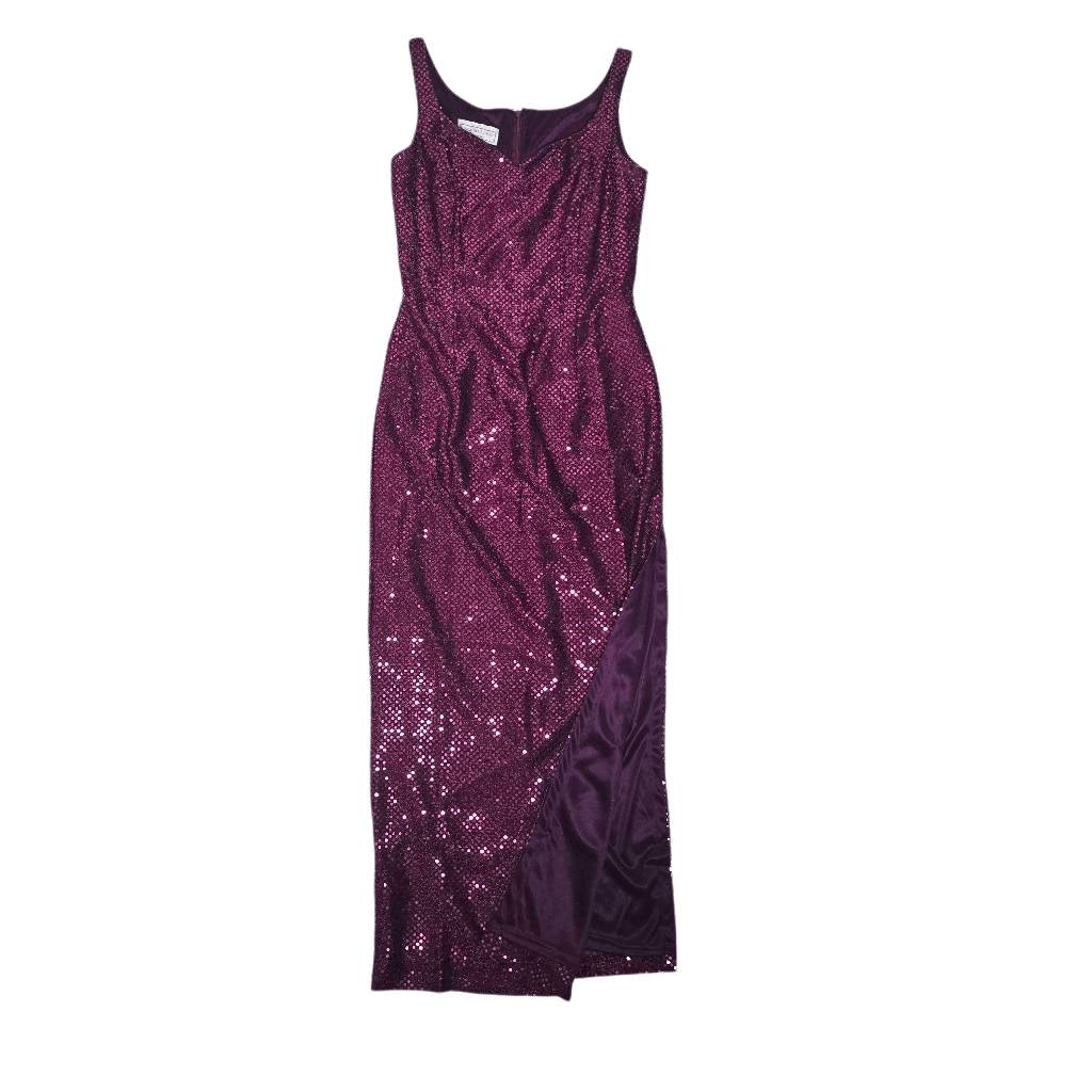 Jessica McClintock Gunne Sax Sequin Maxi Dress Burgundy V-Neck 5 6