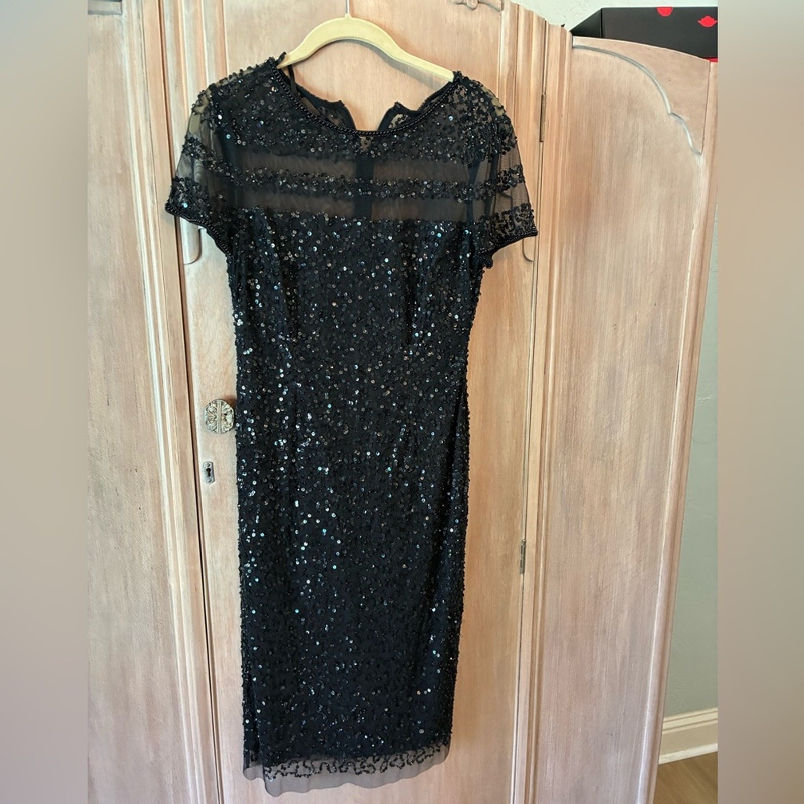 NWT Adriana Papell black sequin cocktail dress size 4