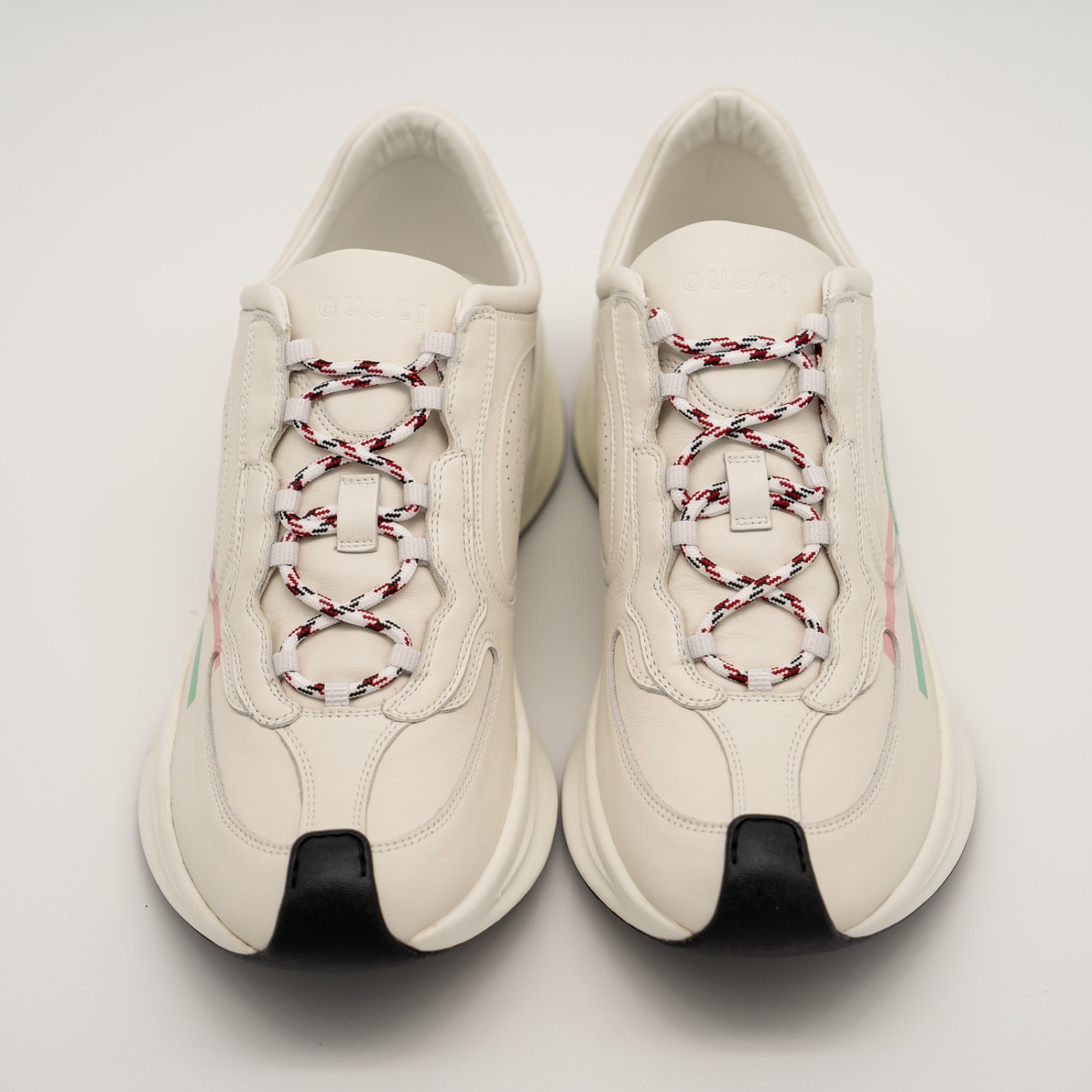size 41eu 11 us Gucci Run Sneaker White Pink Turquoise Leather GG