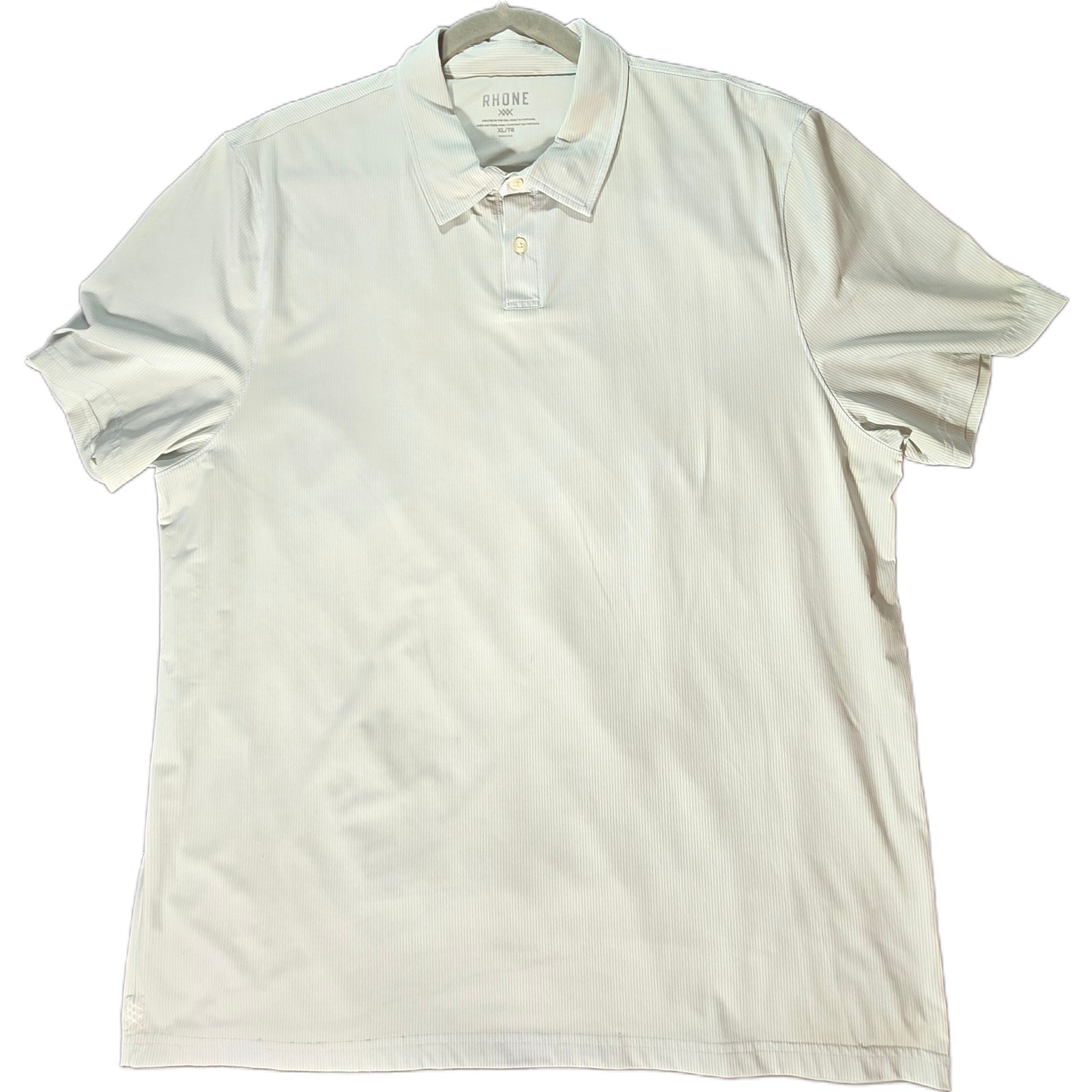 Rhone Delta Pique Polo Mens XL Light Blue White Micro Stripe Short Sleeve Golf