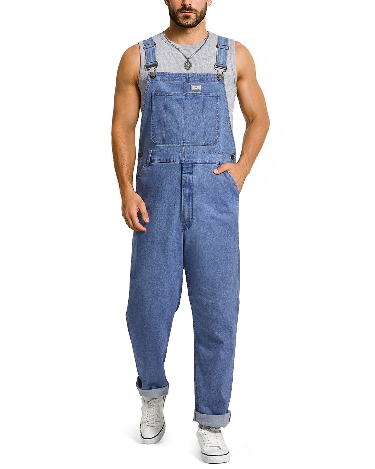HISEA Men Flex Denim Bib Overalls Relaxed Fit Workwear Tapered Leg Jumpsuit Jean