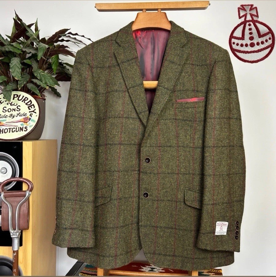 HARRIS TWEED (46R) Mens Sport Coat Jacket ‘Western Isles’ Windowpane Herringbone