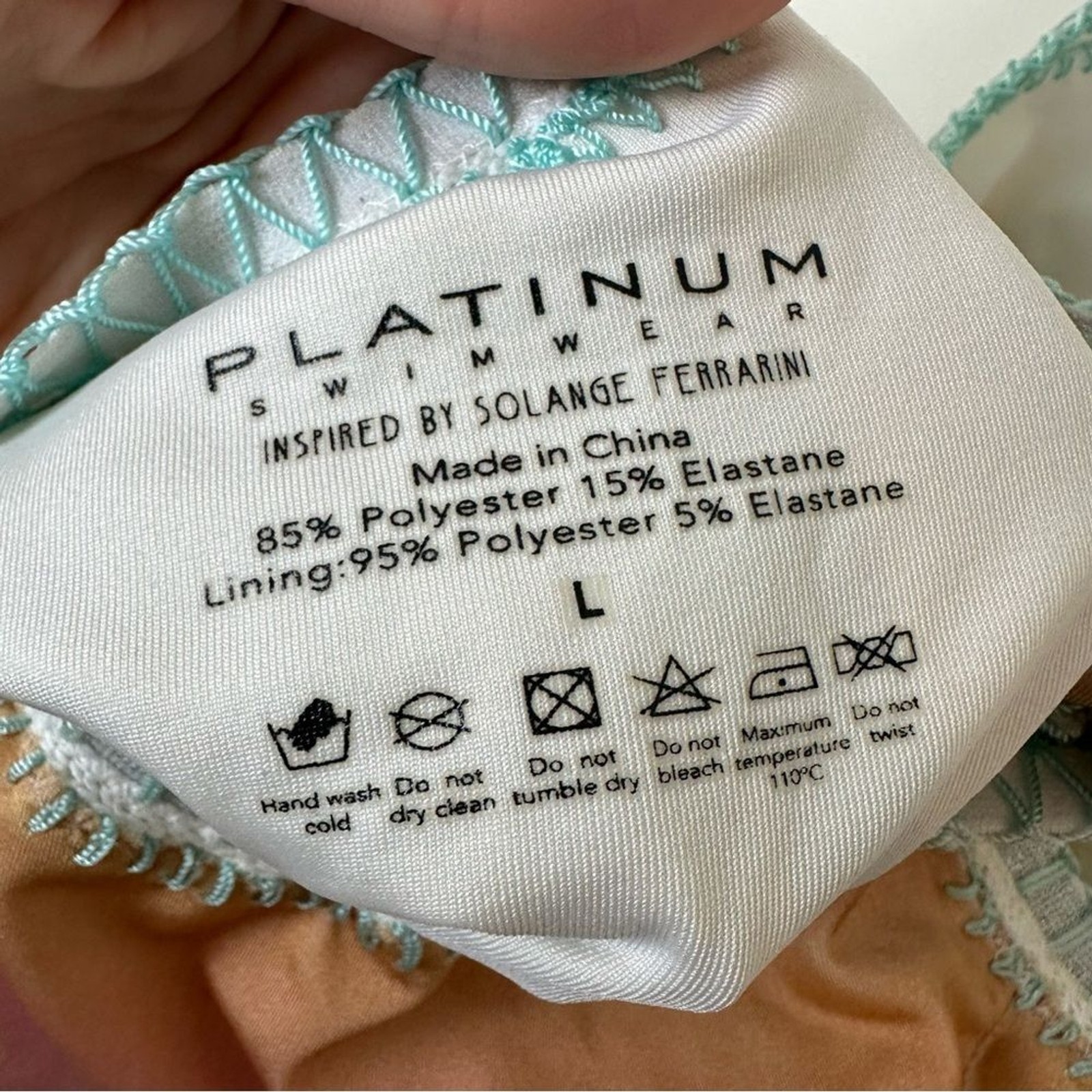 Platinum inspired by Solange Ferrarini Crochet Trim One Piece Swimsuit