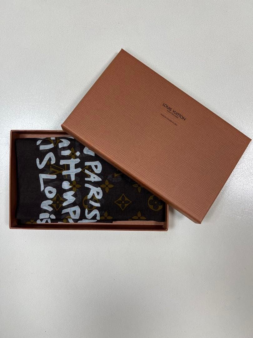 LOUIS VUITTON First Generation Graffiti Scarf Brown White 56cm 22in New Unisex