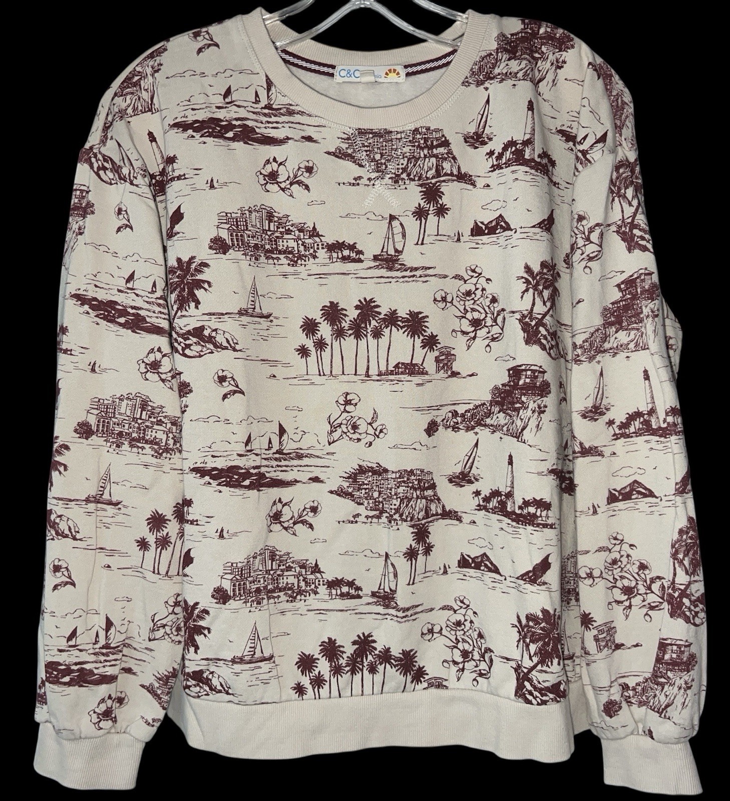 Women’s C&C California L/S Chrissy Fleece Pullover Sweatshirt Top Sz Medium