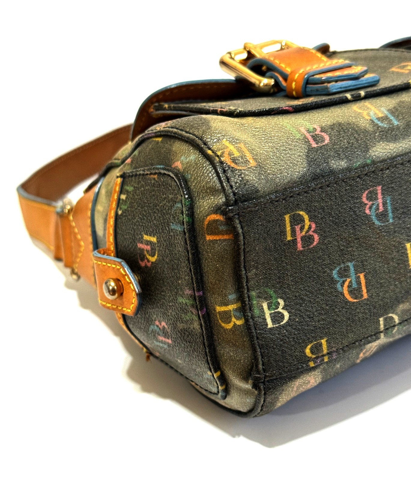 NICE VTG DOONEY & BOURKE Y2K MULTICOLOR DB COATED CANVAS DOUBLE POCKET HANDBAG