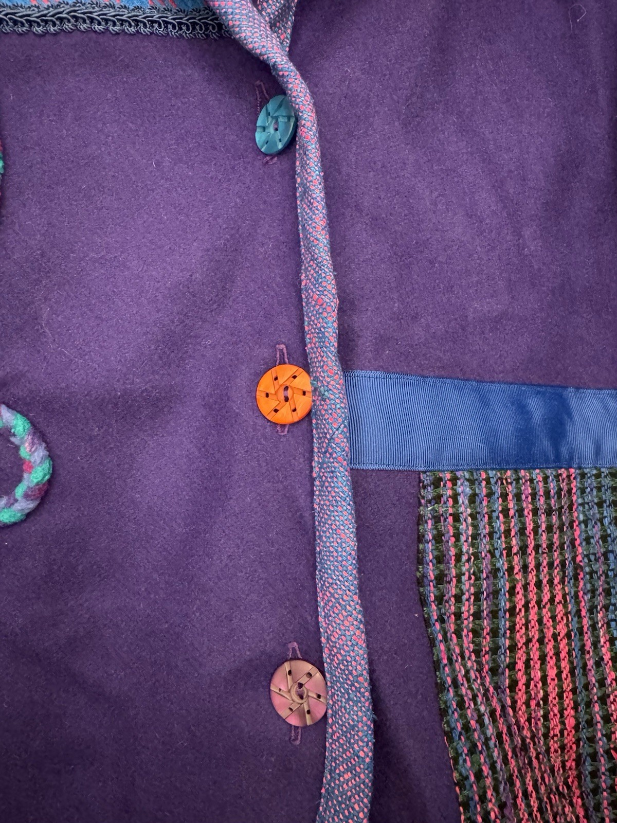 Unique vintage purple jacket with appliqués, A Treasure Forever by Linda Pool