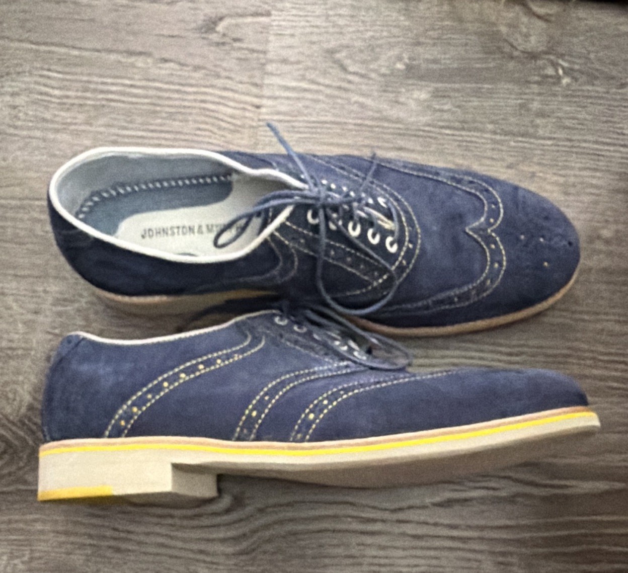 Johnston & Murphy Blue Suede Wingtip Brogue Lace-Up Dress Shoes Men’s 10.5