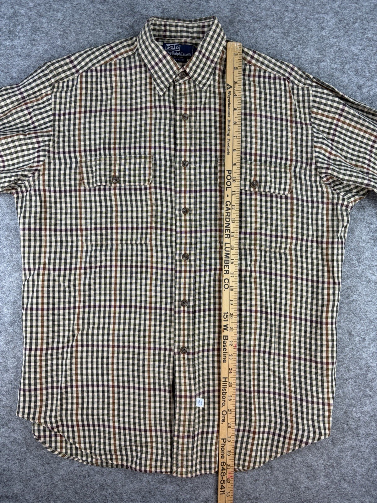 Vintage Polo Ralph Lauren Shirt 90s Long Sleeve Mens Medium Check 100% Rayon