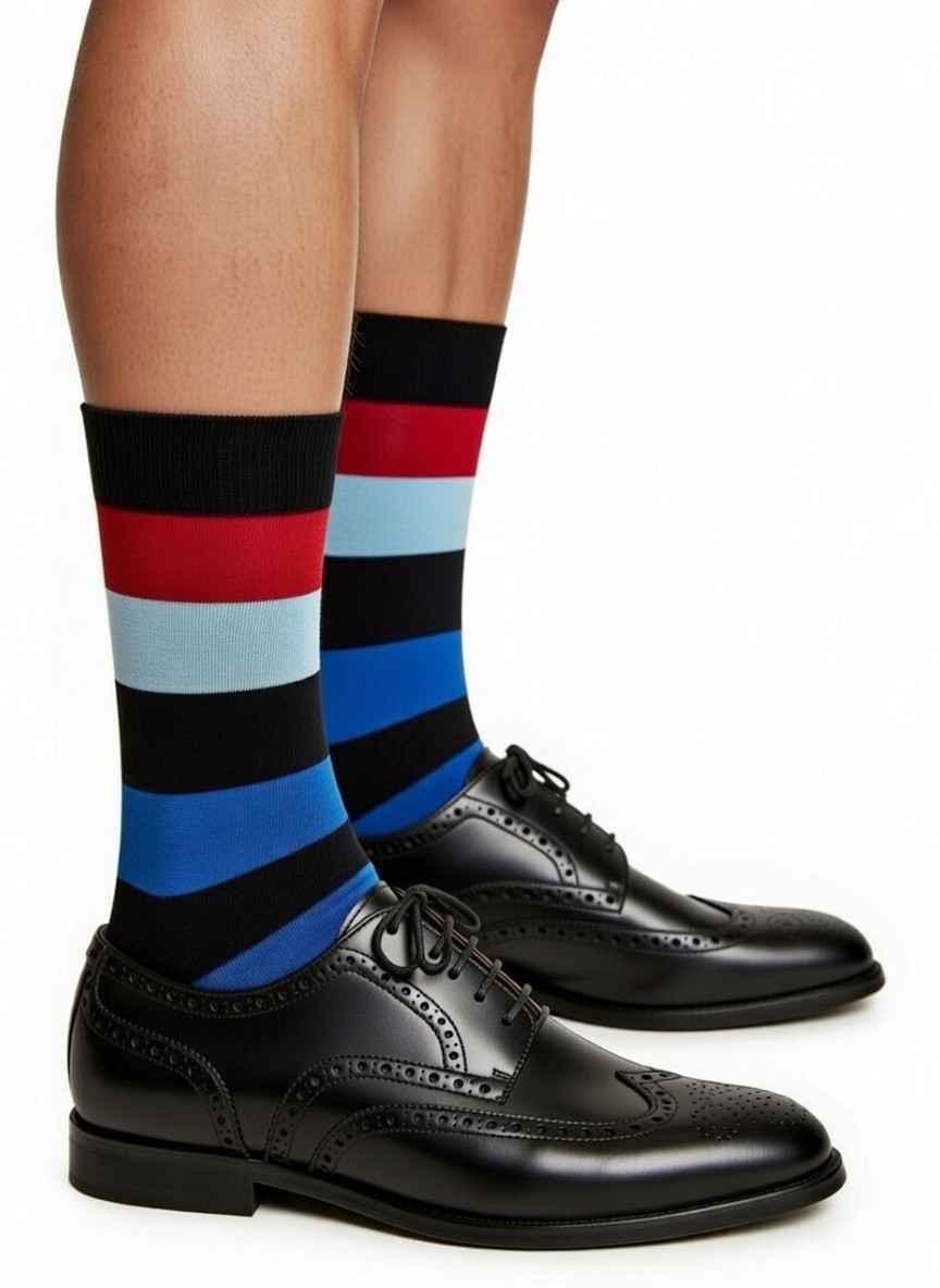 BEN SHERMAN | Mens Black Red Blue Luxury Stripe Socks One Size UK 6-11 EU 40-46