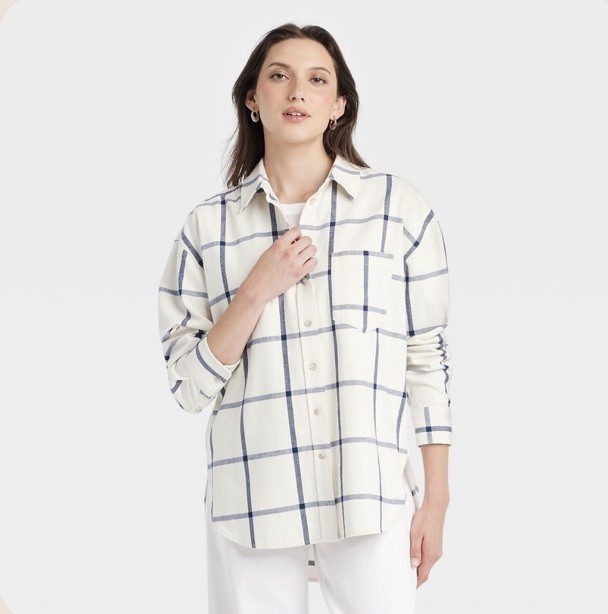 Universal Thread Oversized Flannel Long Sleeve Collared Button-Down Shirt