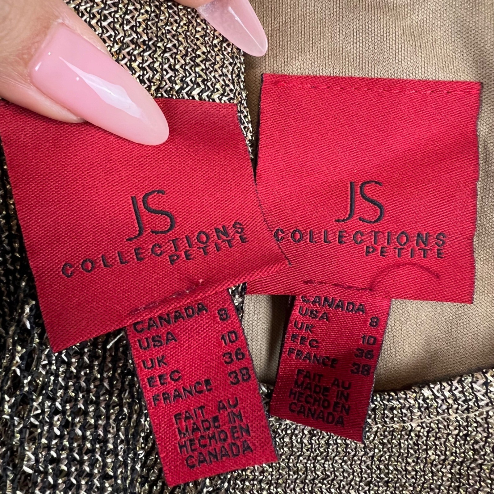 JS Collections Petite Gold Metallic Knit 2 Piece Set Rhinestone Shirt Tank 8