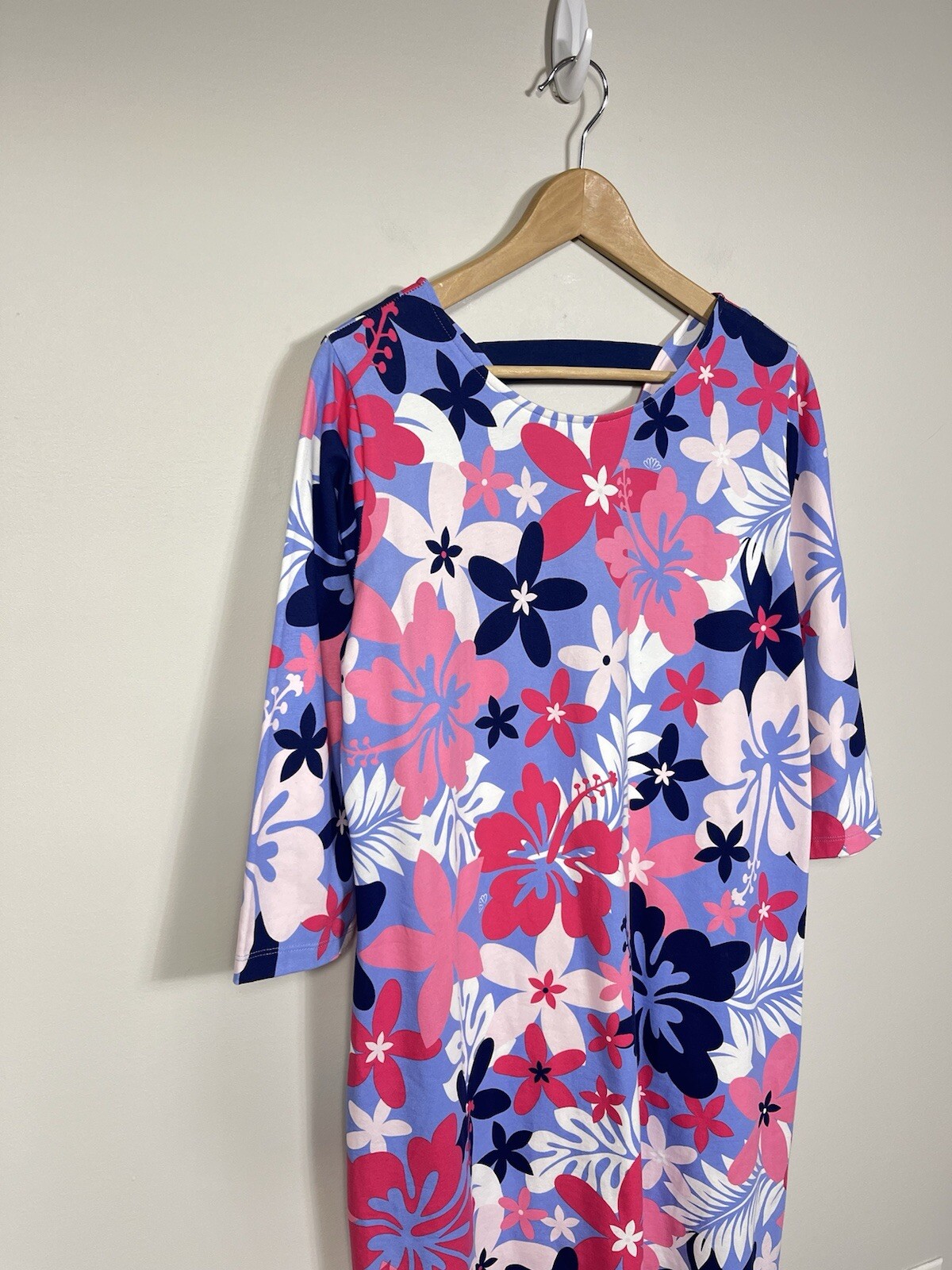 Ana Clare Dress Women XL Pink Blue Floral Knee Length 3/4 Sleeve Active Cotton