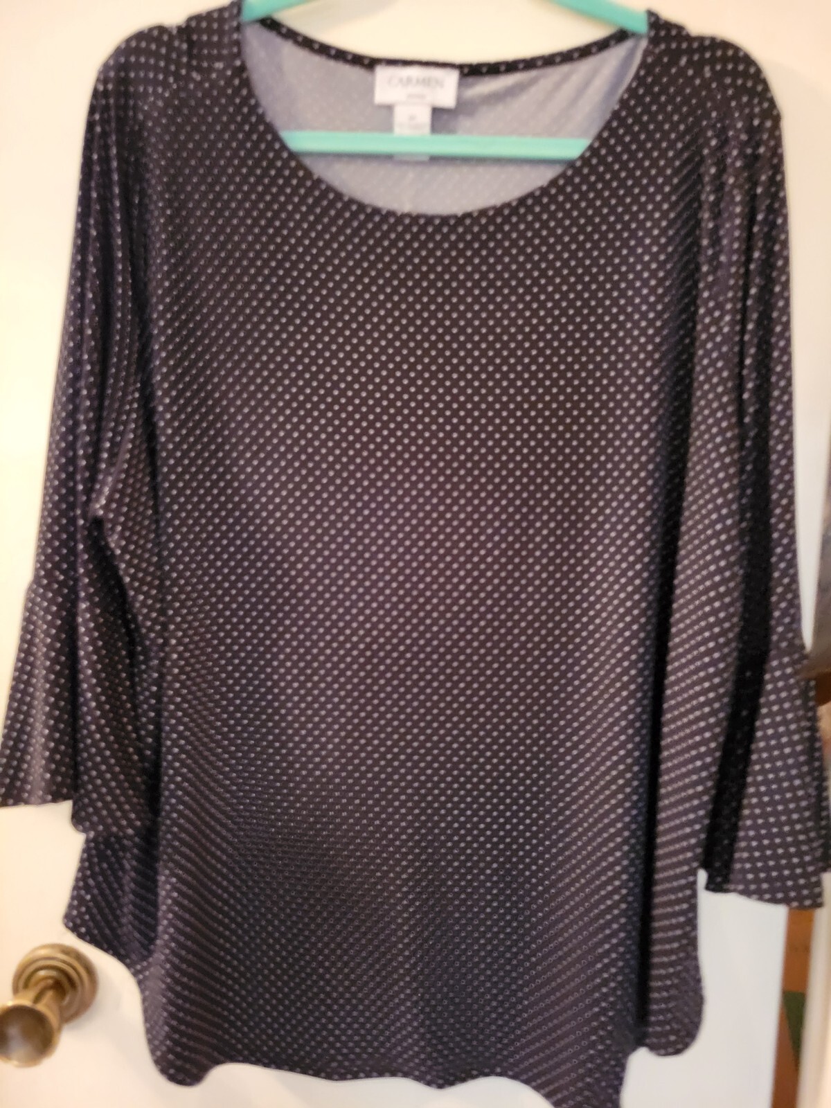 Carmen Marc Valvo Womens Polka Dot Blouse Black Size PLUS 2X NWT Stretch