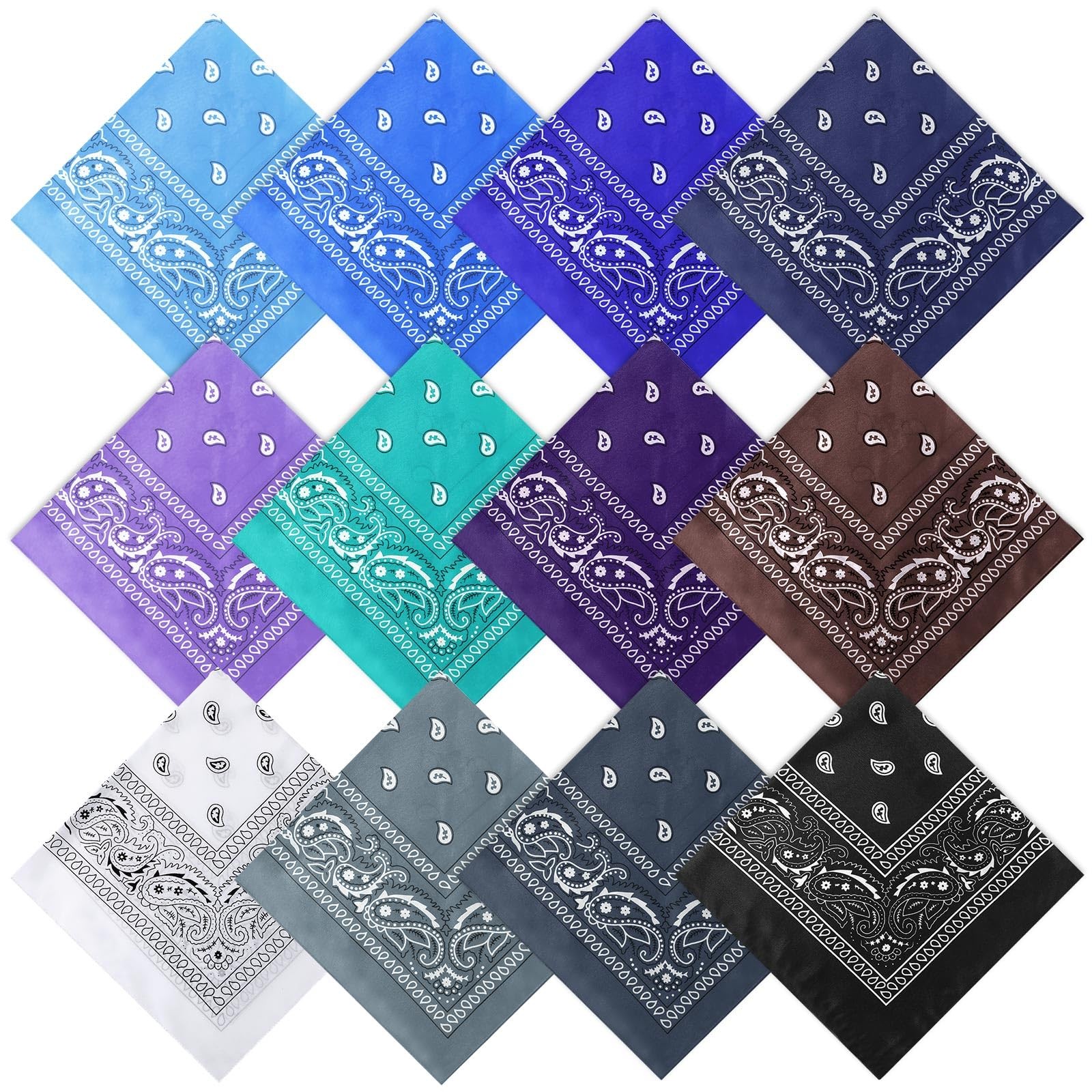 12 Pcs Bandanas Bulk 22 x 22 Inch Large Bandana Headband Paisley Cowboy Banda…
