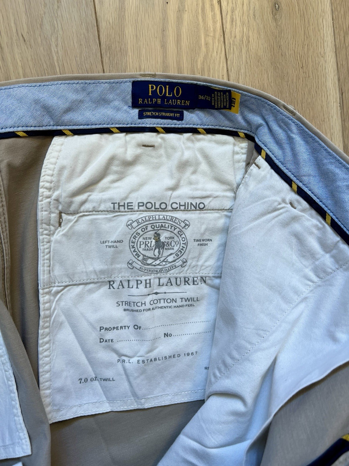 Ralph Lauren Khaki The Polo Chino Stretch Straight Pleated 36/32