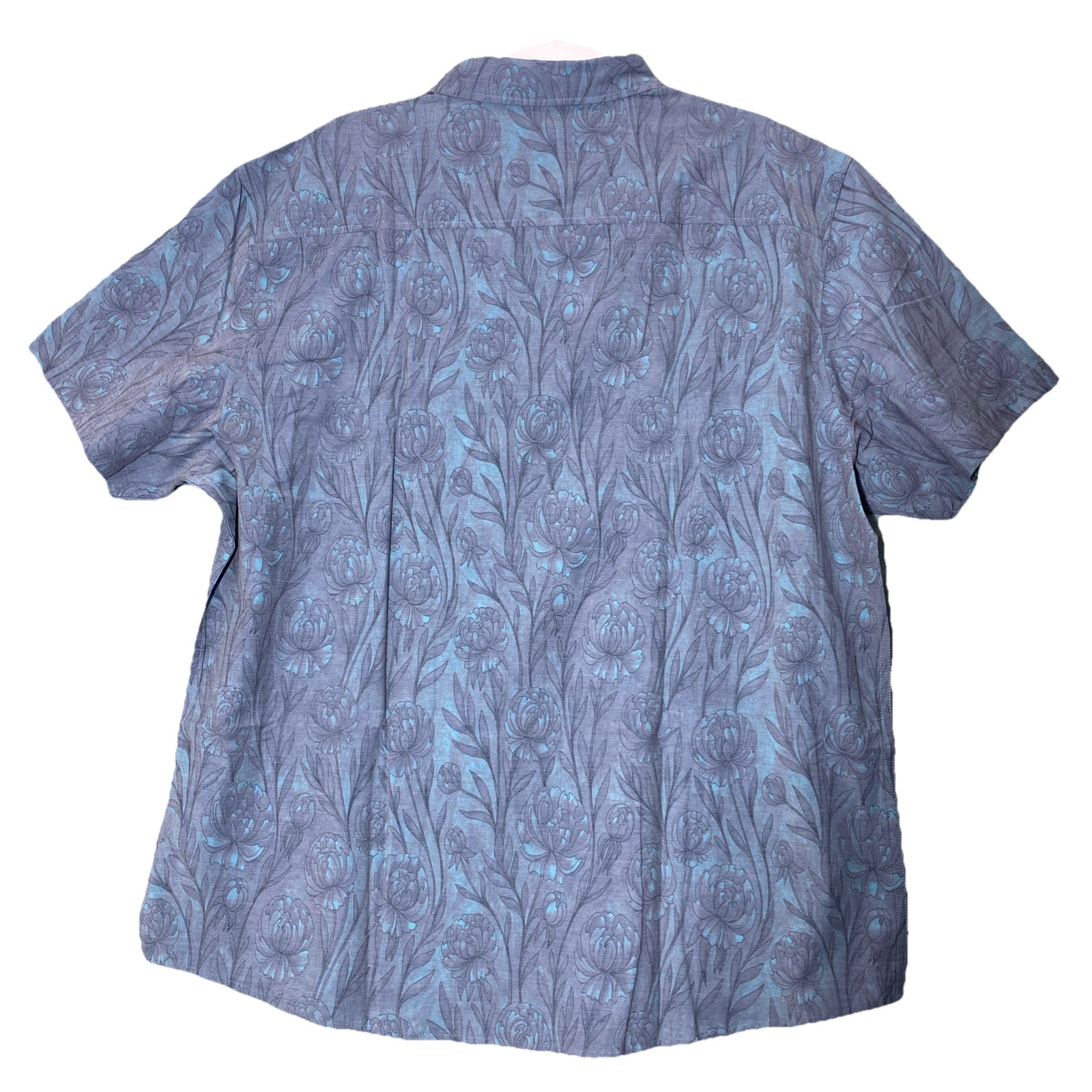 Into The AM Relaxed Button Up Blue Tonal Floral Short Sleeve Casual Mens 2XL